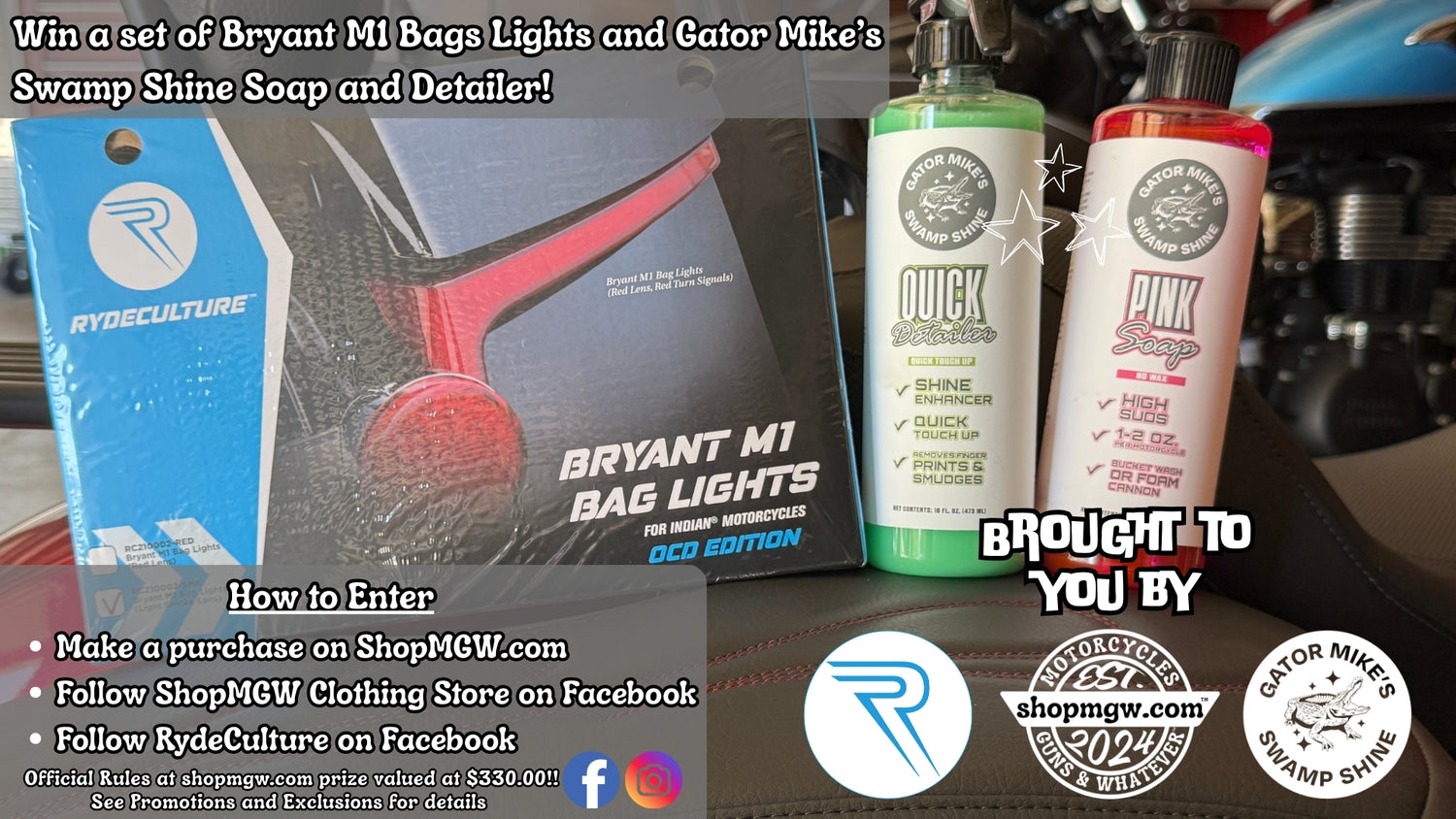 Win a set of RydeClture's Bryant M1 Bag Lights and a set of Gator Mike's Swamp Shine