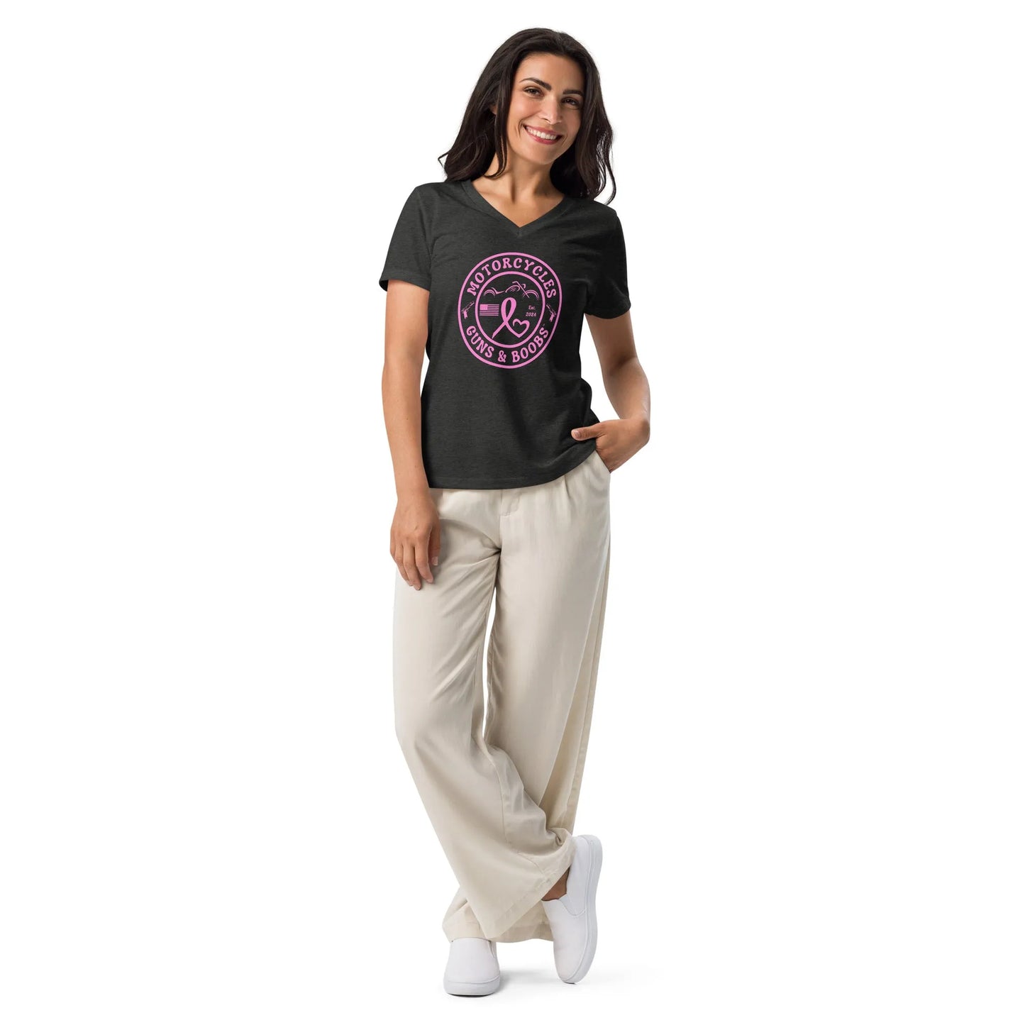 Motorcycles Guns & Boobs T-shirt - Women’s v-neck - ShopMGW Clothing