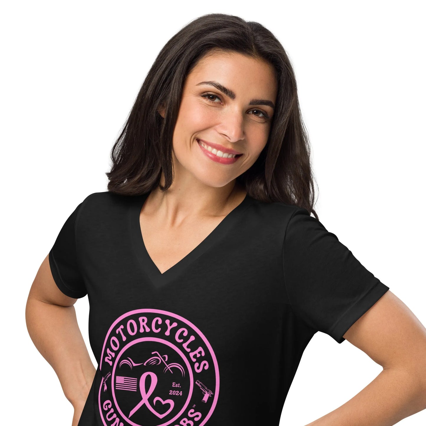 Motorcycles Guns & Boobs T-shirt - Women’s v-neck - ShopMGW Clothing