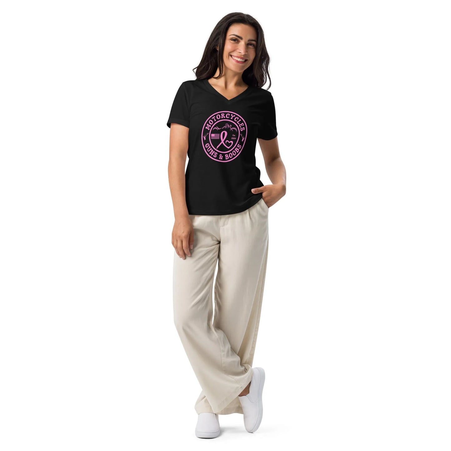 Motorcycles Guns & Boobs T-shirt - Women’s v-neck - ShopMGW Clothing