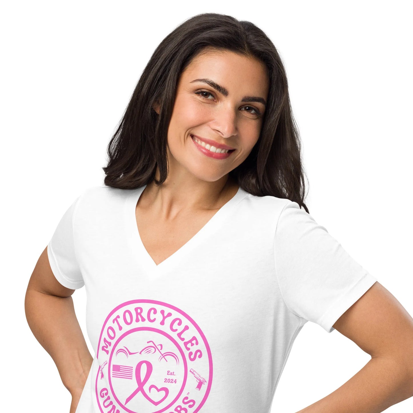 Motorcycles Guns & Boobs T-shirt - Women’s v-neck - ShopMGW Clothing