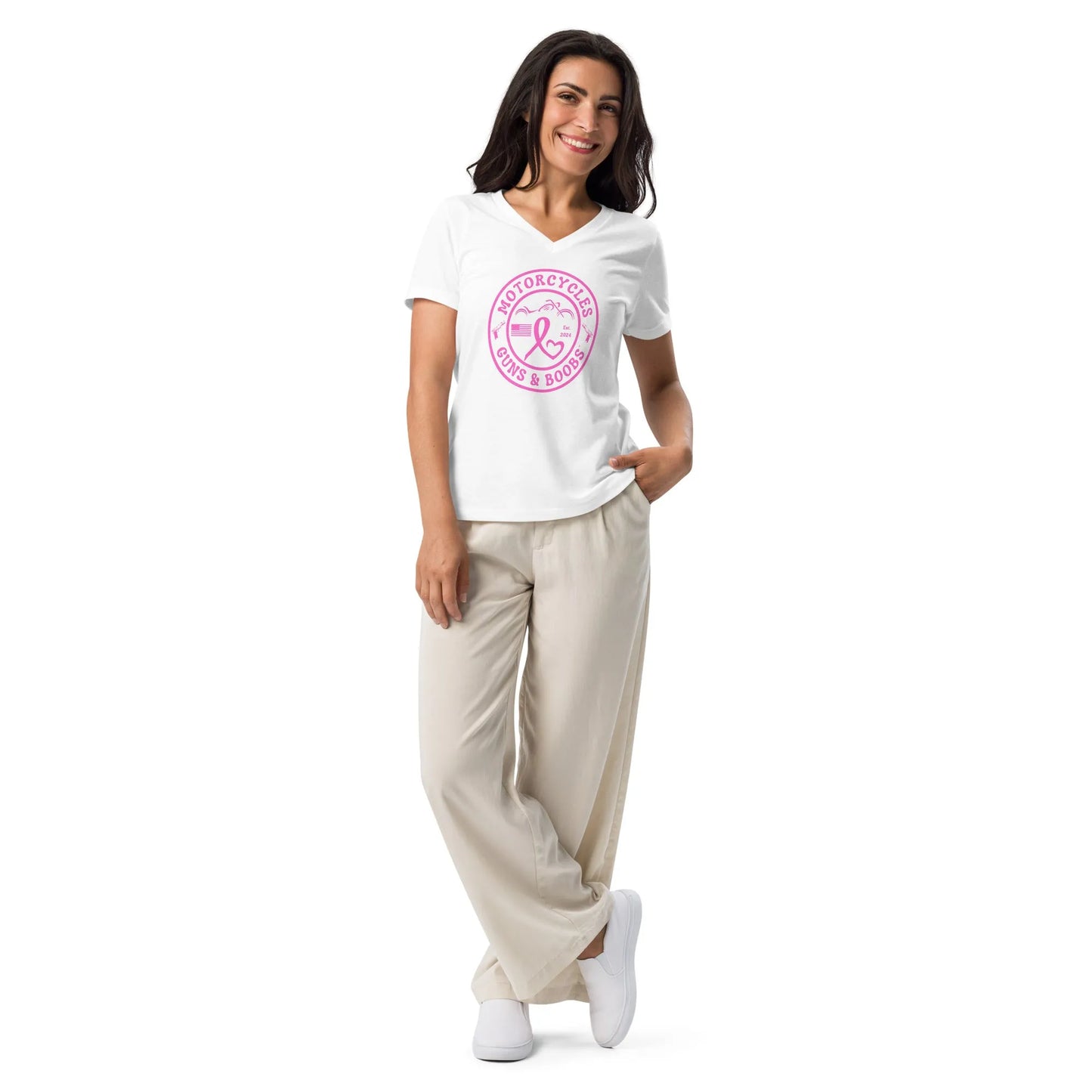 Motorcycles Guns & Boobs T-shirt - Women’s v-neck - ShopMGW Clothing