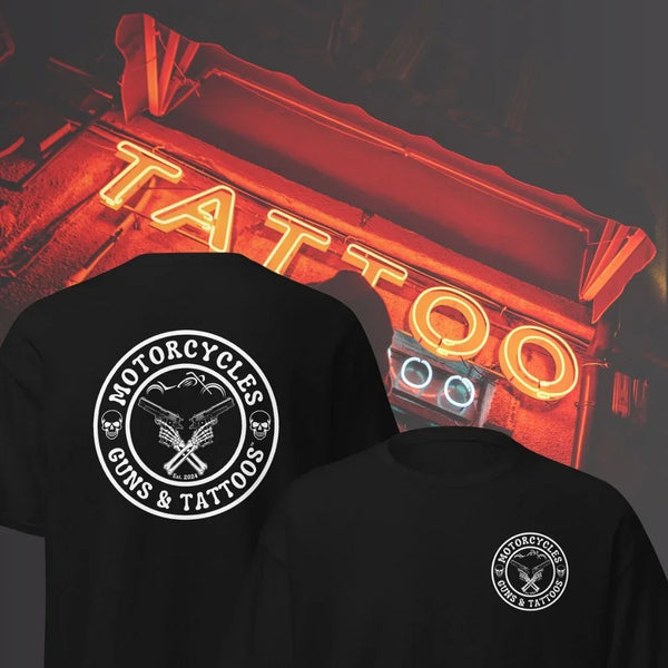 Motorcycles Guns & Tattoos T-shirts are exclusively available at MGW Clothing