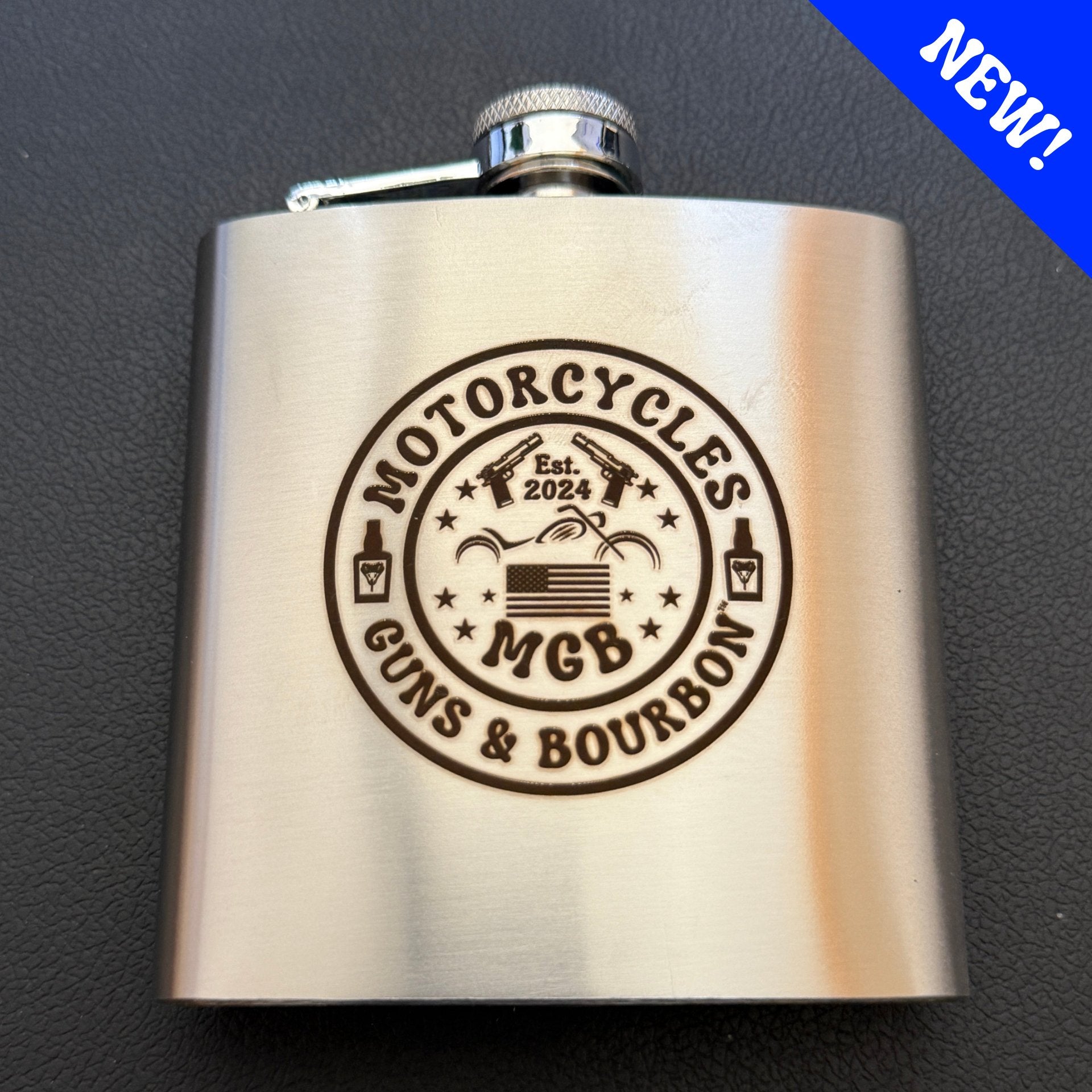 Motorcycles Guns & Bourbon 6oz stainless steel flask