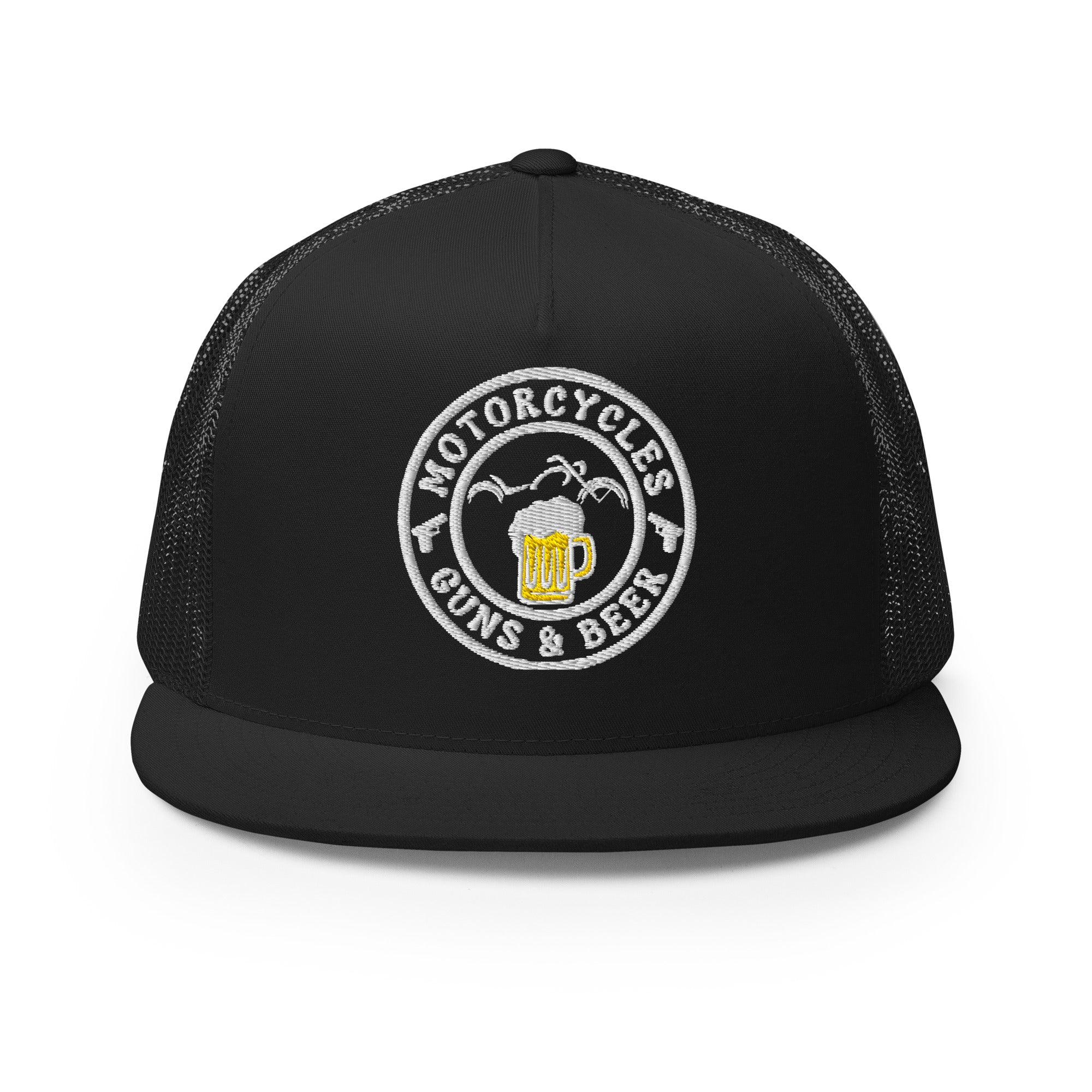 Motorcycles Guns & Beer Trucker Cap Round -MGW Clothing