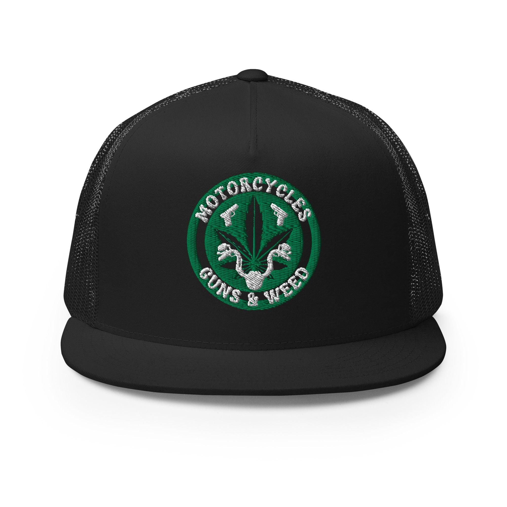 Motorcycles Guns & Weed Trucker Cap Round -MGW Clothing