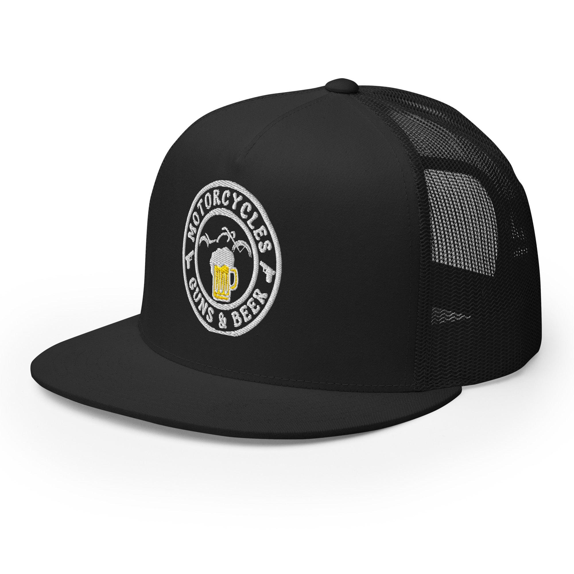 Motorcycles Guns & Beer Trucker Cap Round -MGW Clothing