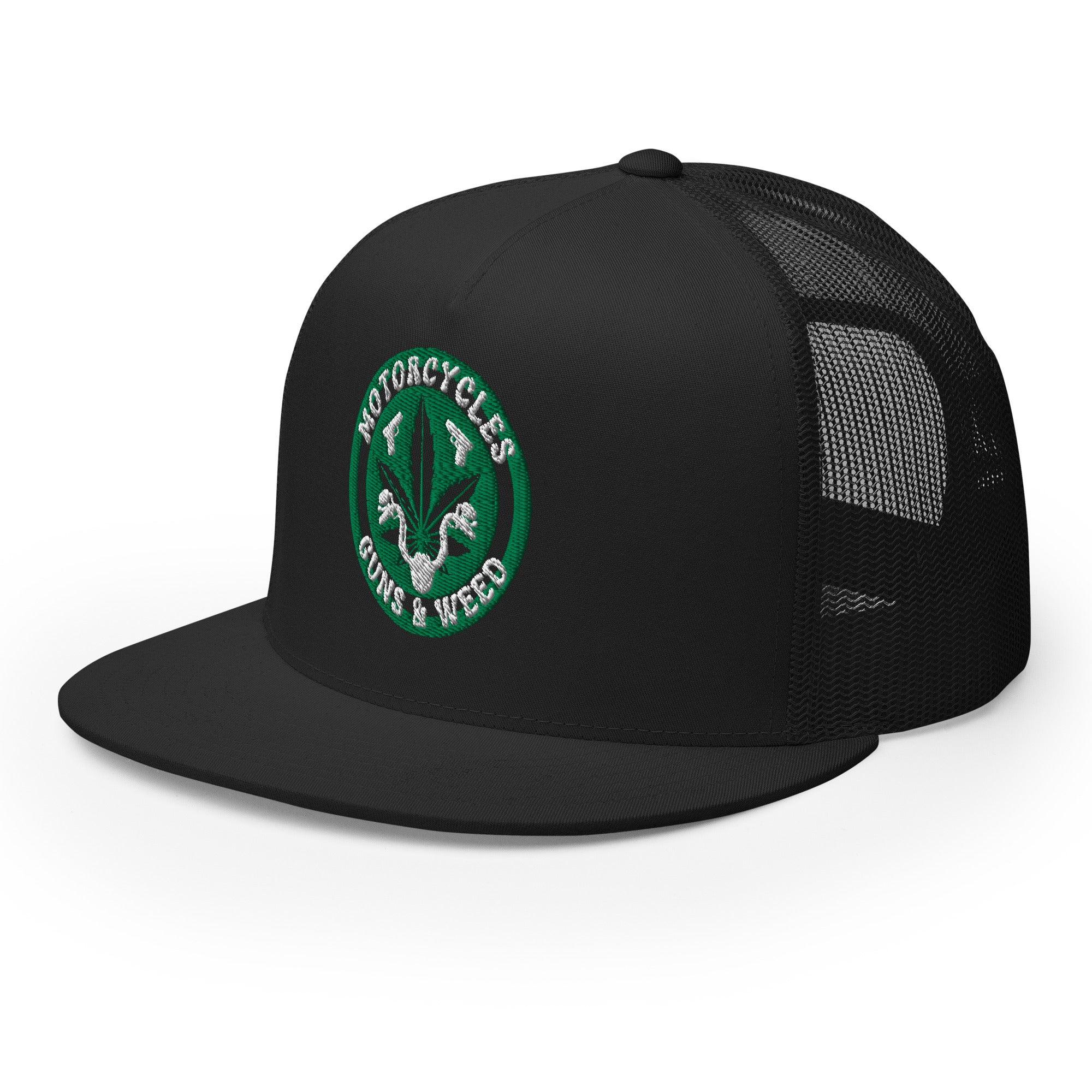 Motorcycles Guns & Weed Trucker Cap Round -MGW Clothing