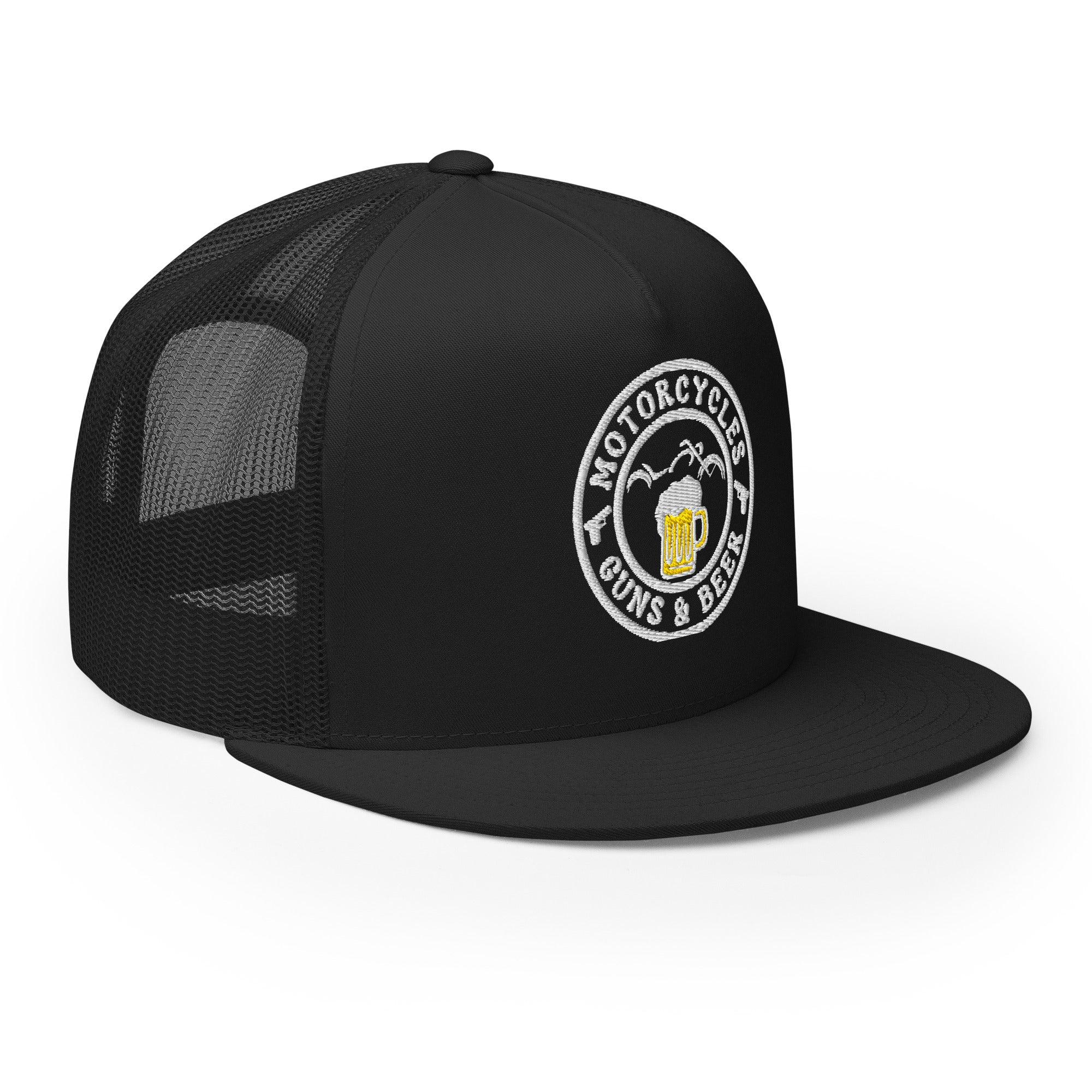 Motorcycles Guns & Beer Trucker Cap Round -MGW Clothing