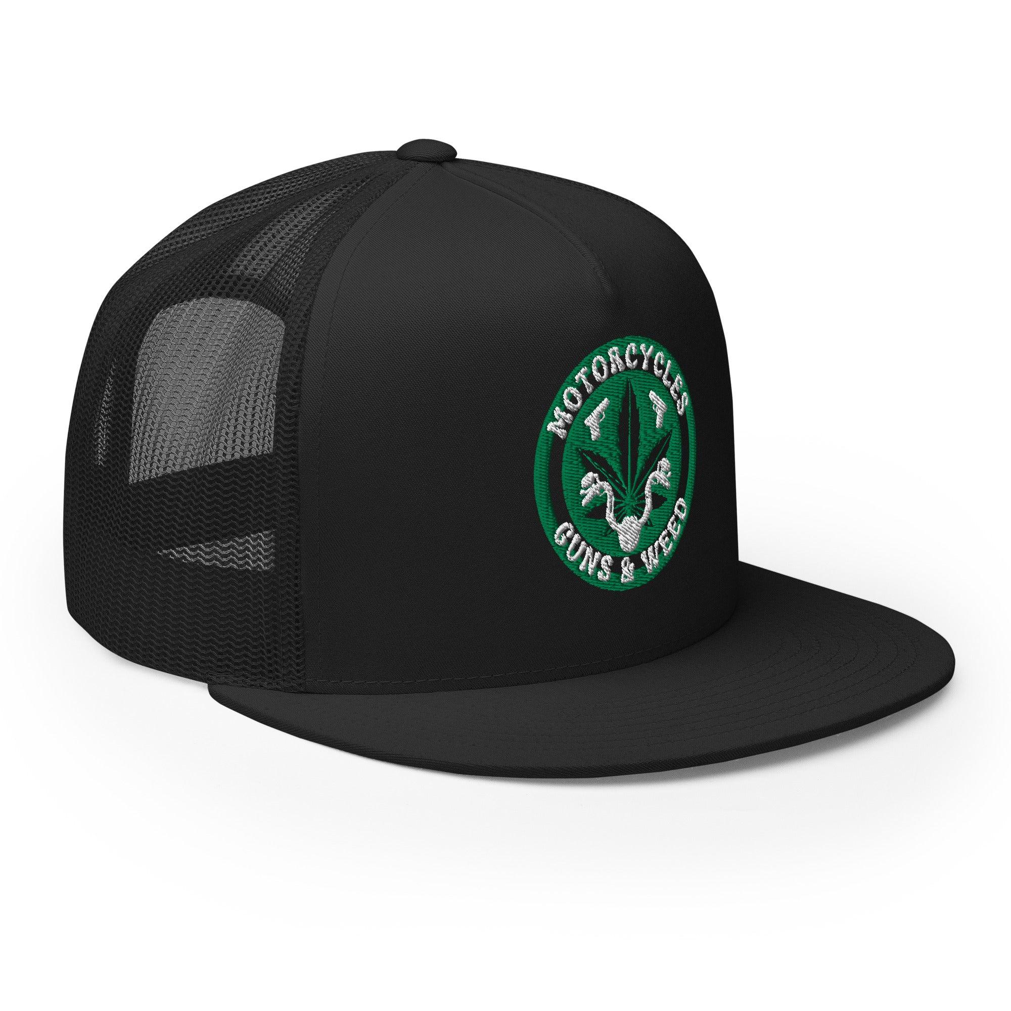 Motorcycles Guns & Weed Trucker Cap Round -MGW Clothing