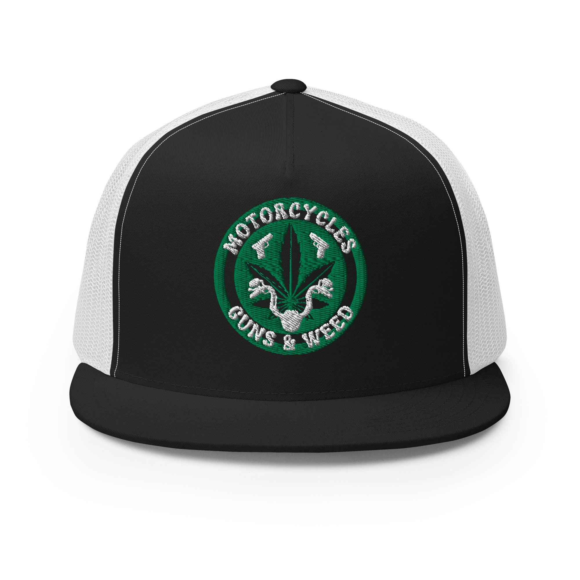Motorcycles Guns & Weed Trucker Cap Round -MGW Clothing