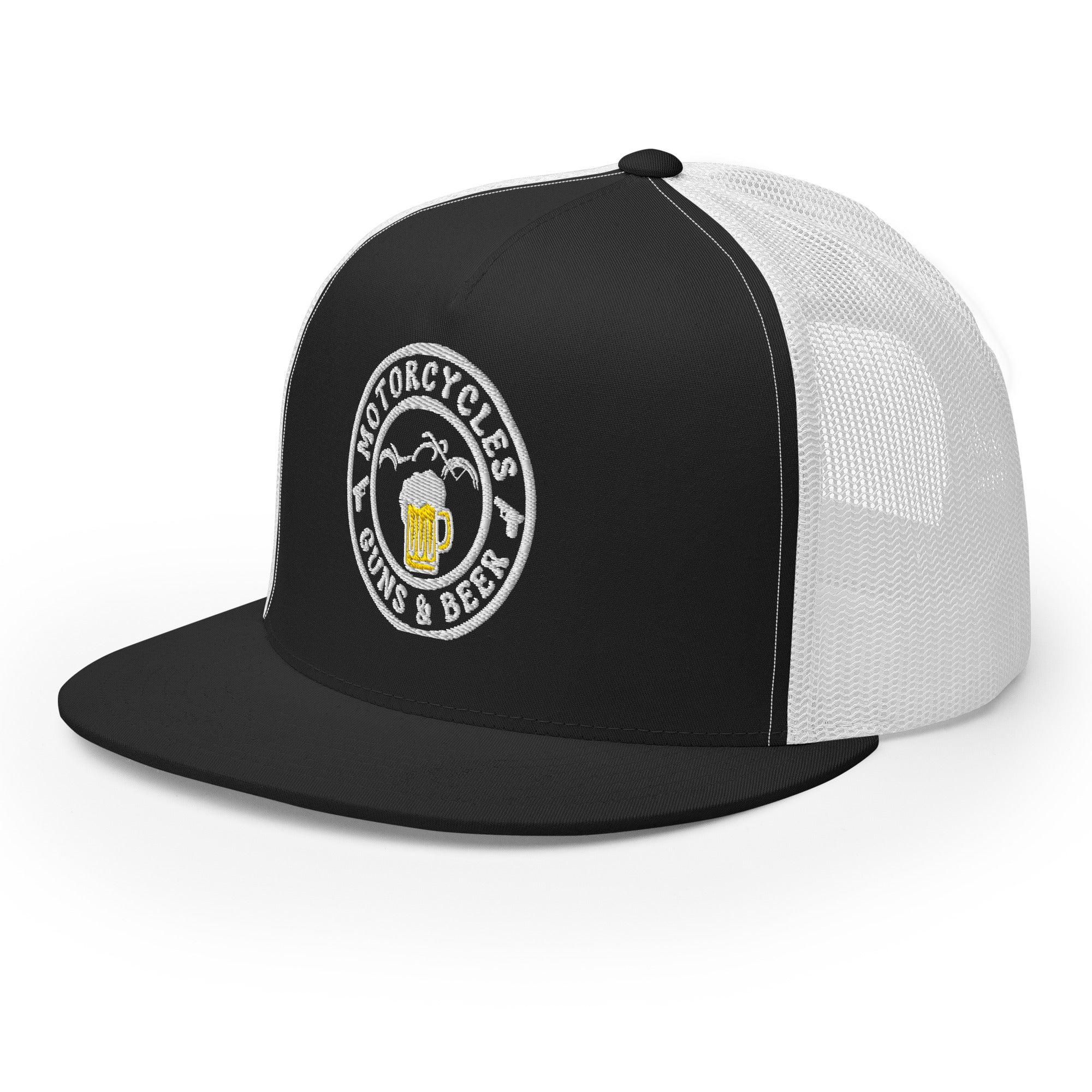 Motorcycles Guns & Beer Trucker Cap Round -MGW Clothing