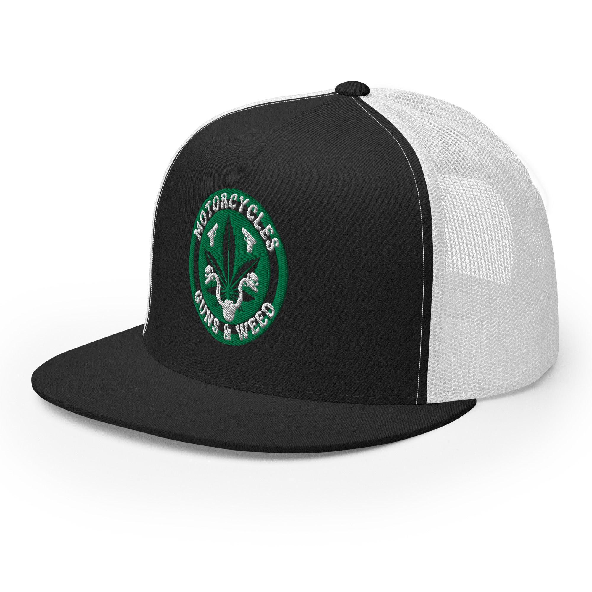 Motorcycles Guns & Weed Trucker Cap Round -MGW Clothing