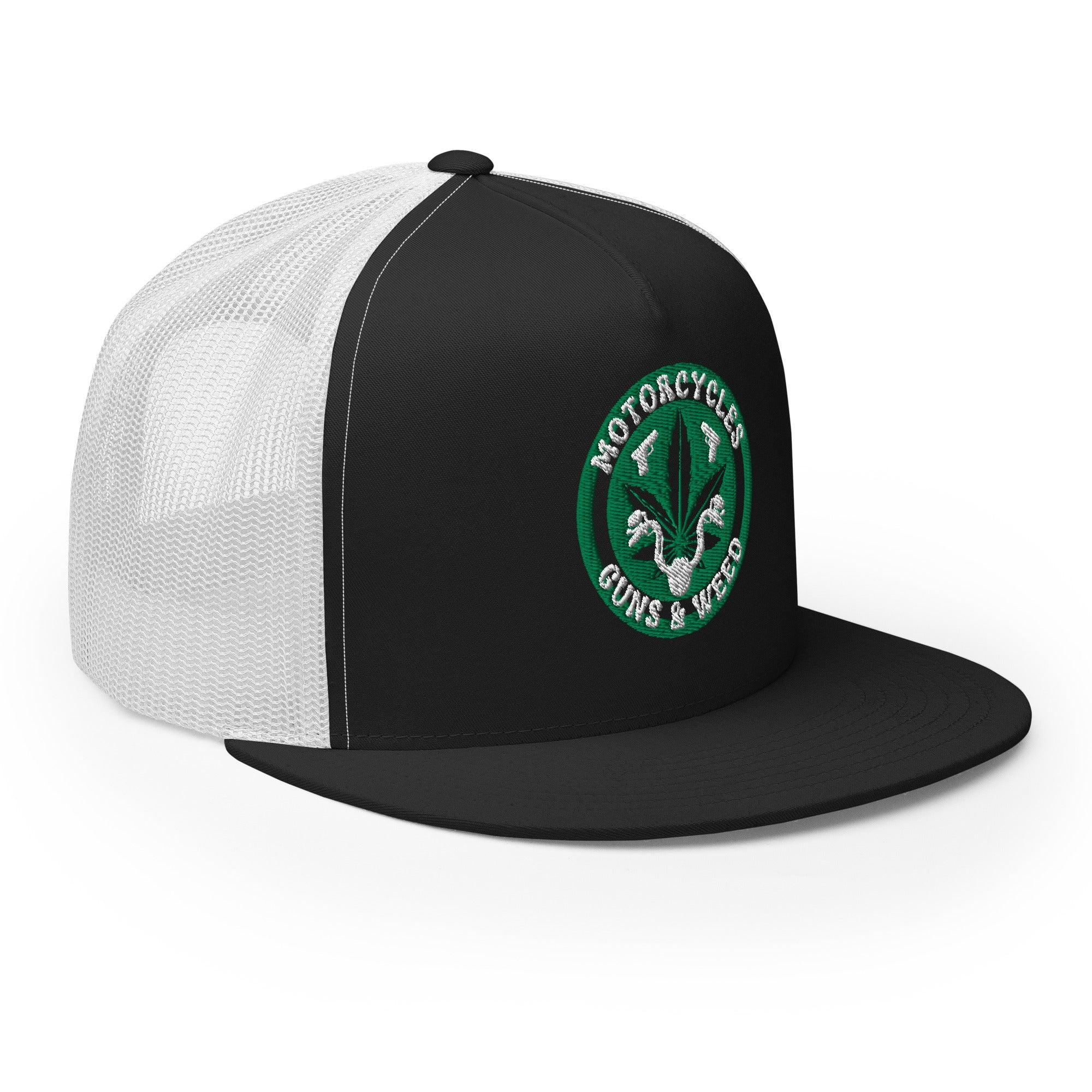 Motorcycles Guns & Weed Trucker Cap Round -MGW Clothing
