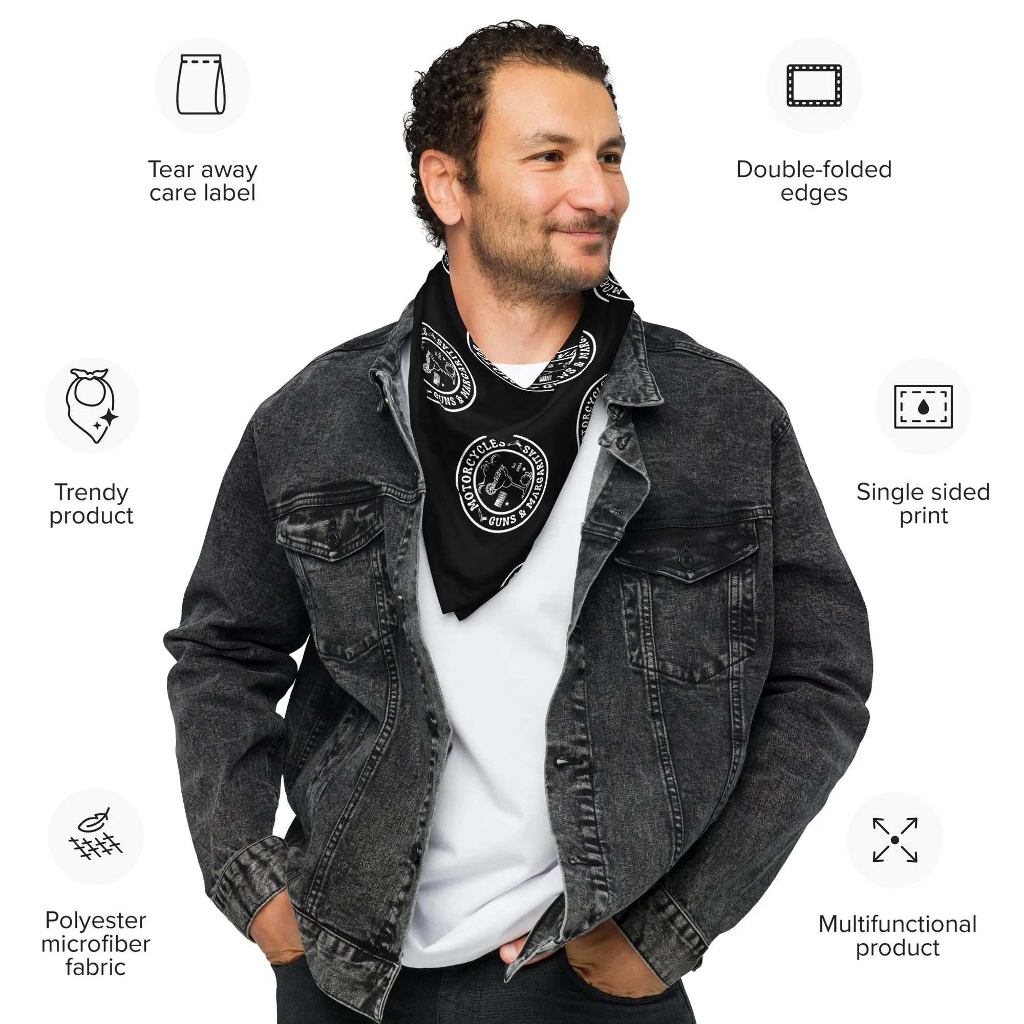 Motorcycles Guns & Margaritas Black bandana -MGW Clothing