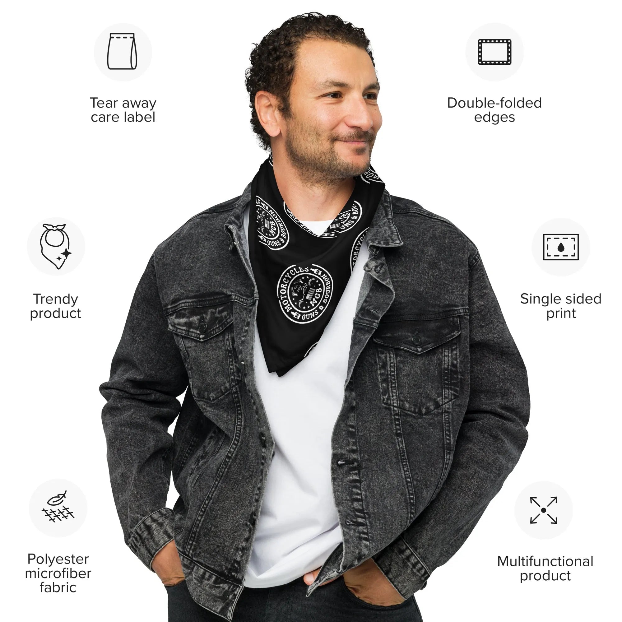 Motorcycles Guns & Bourbon Black bandana -MGW Clothing