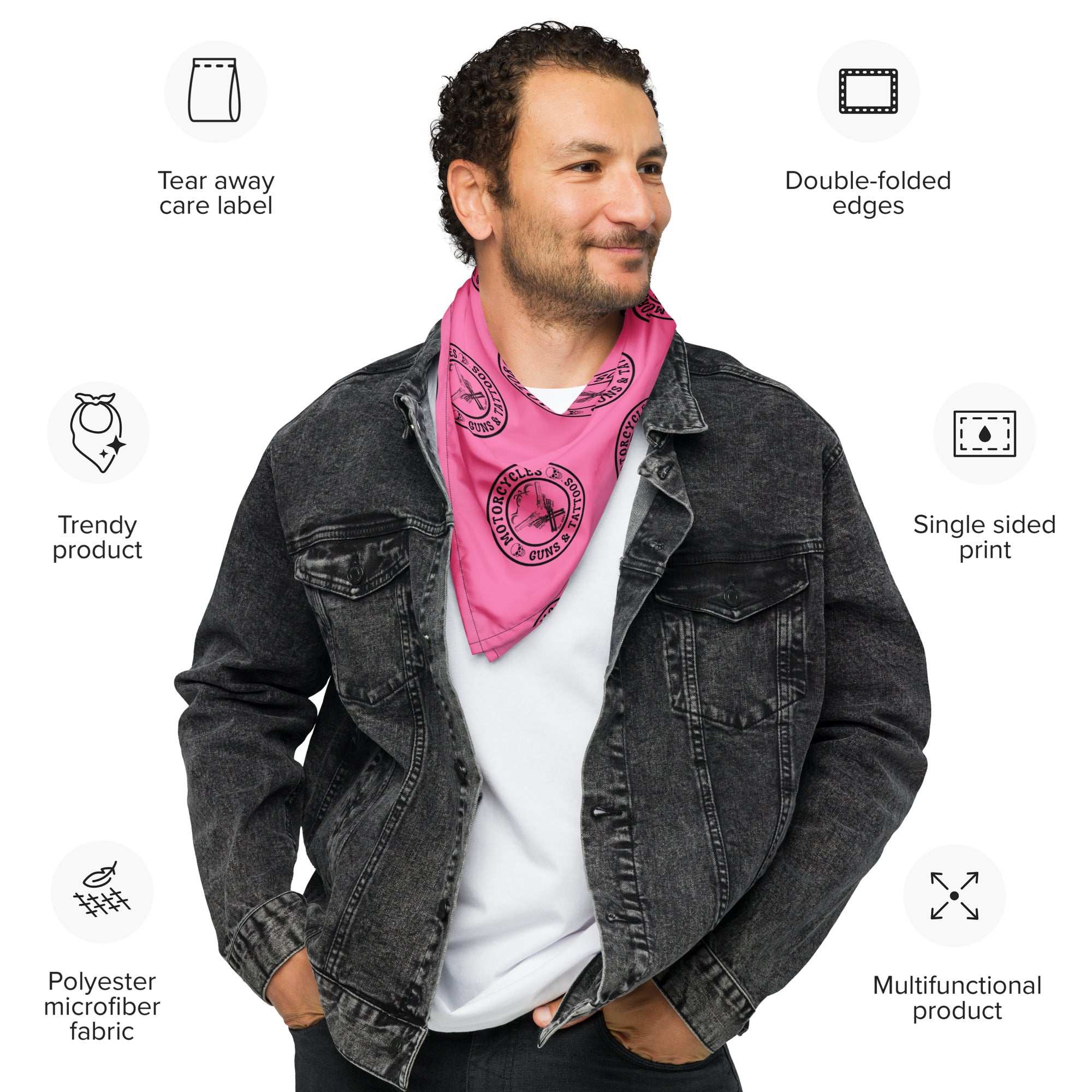 Motorcycles Guns And Tattoos Pink Bandana-MGW Clothing