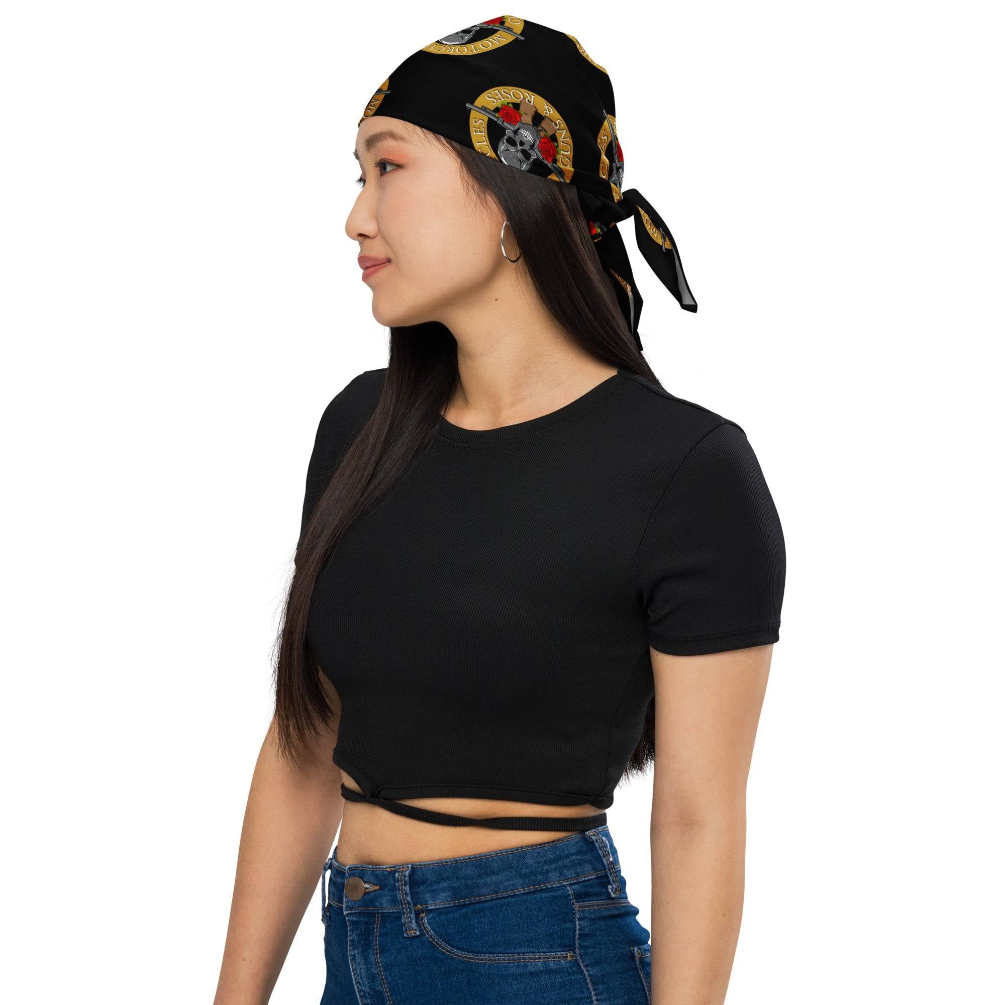 Motorcycles Guns And Roses Black Bandana-MGW Clothing