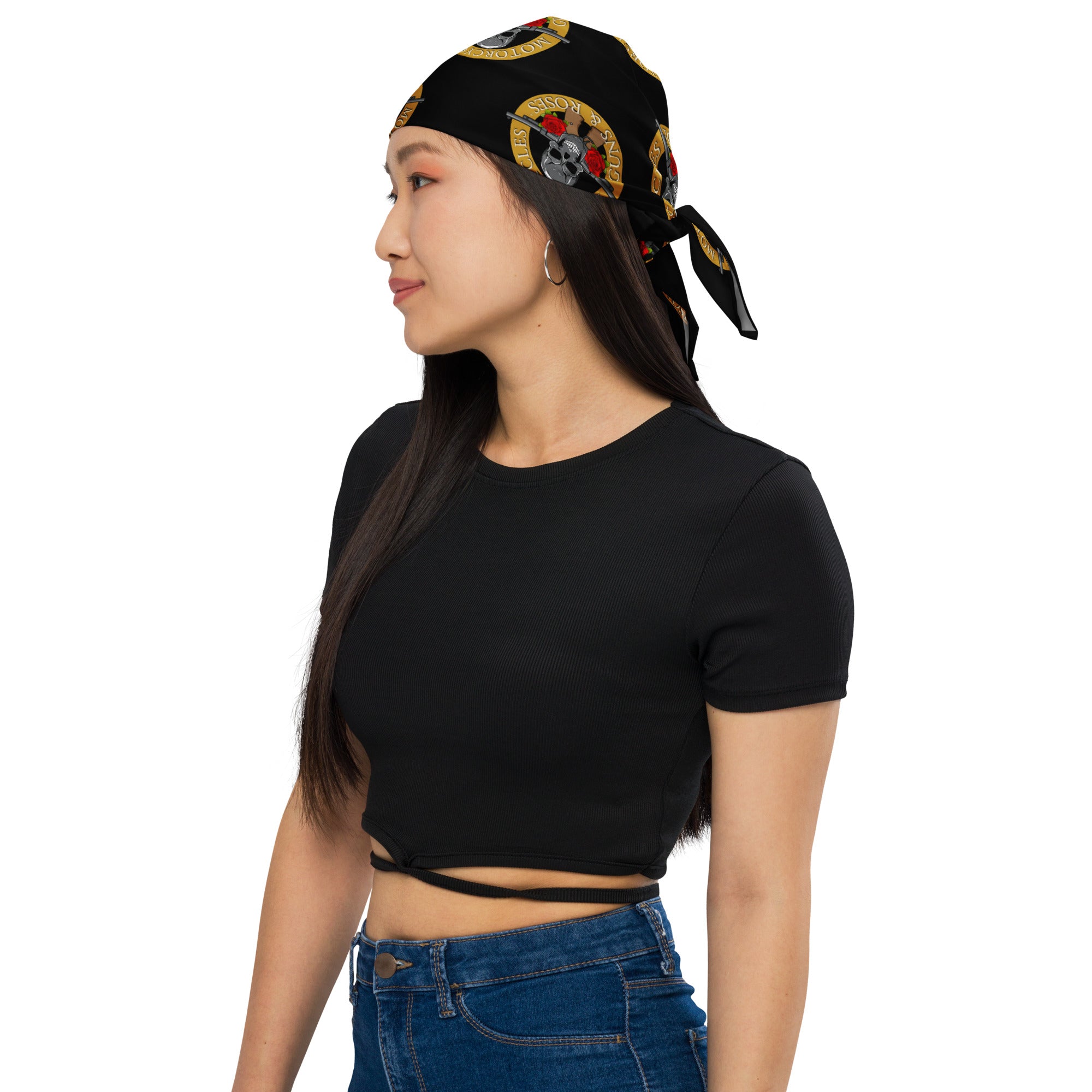 Motorcycles Guns And Roses Black Bandana-MGW Clothing