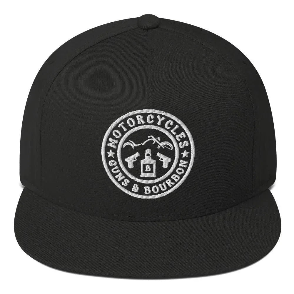 Motorcycles Guns & Bourbon Flat Bill Cap Round -MGW Clothing