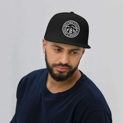 Motorcycles Guns And Whiskey Flat Bill Cap Round - MGW Clothing