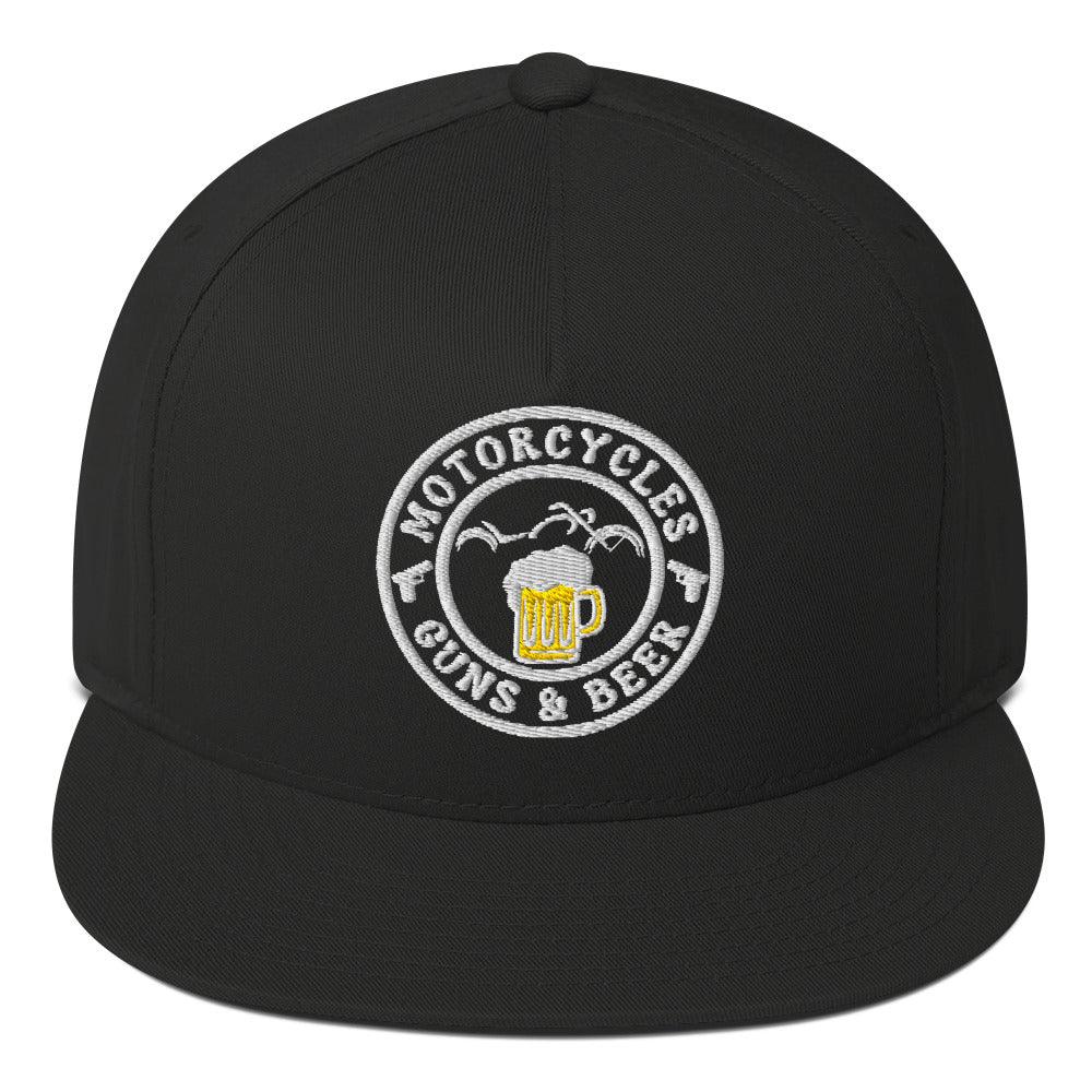 Motorcycles Guns & Beer Flat Bill Cap Round -MGW Clothing