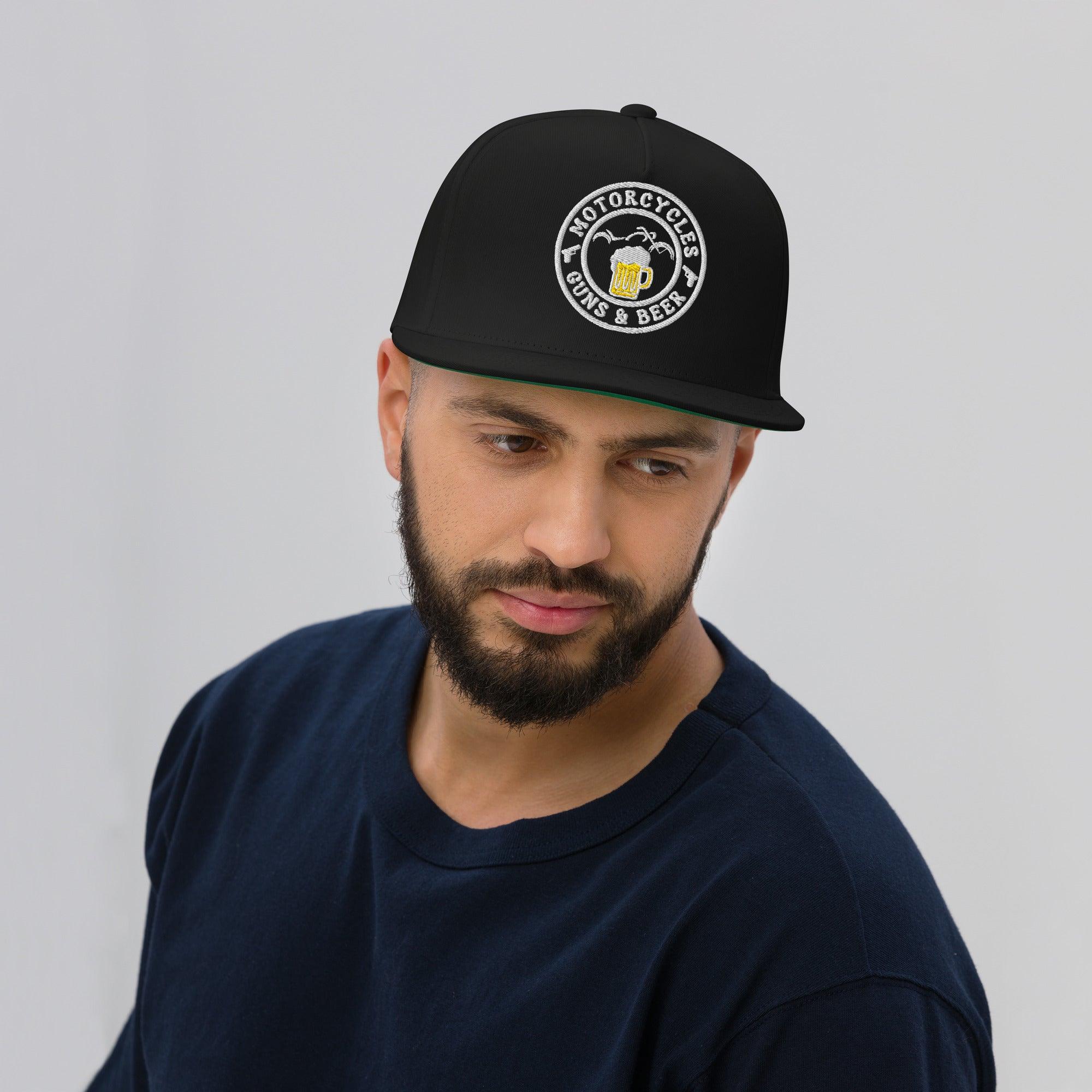 Motorcycles Guns & Beer Flat Bill Cap Round -MGW Clothing