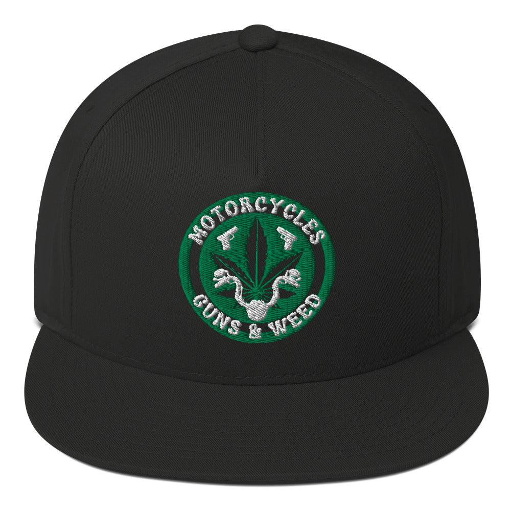 Motorcycles Guns & Weed Flat Bill Cap Round -MGW Clothing