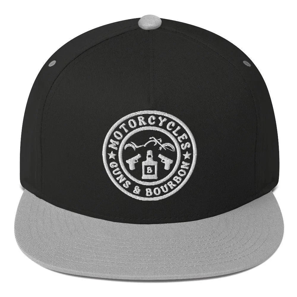 Motorcycles Guns & Bourbon Flat Bill Cap Round -MGW Clothing