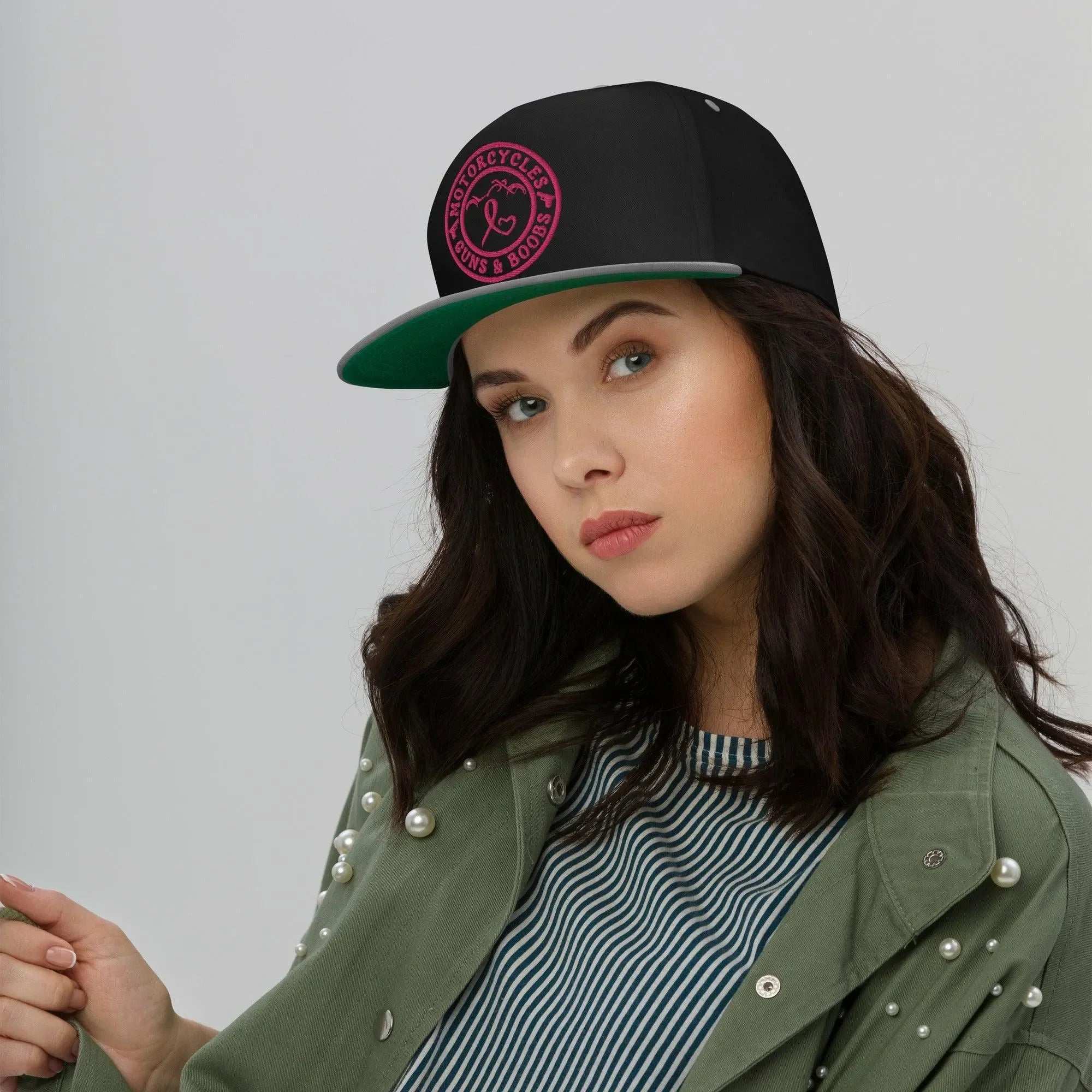 Motorcycles Guns & Boobs Flat Bill Cap -MGW Clothing