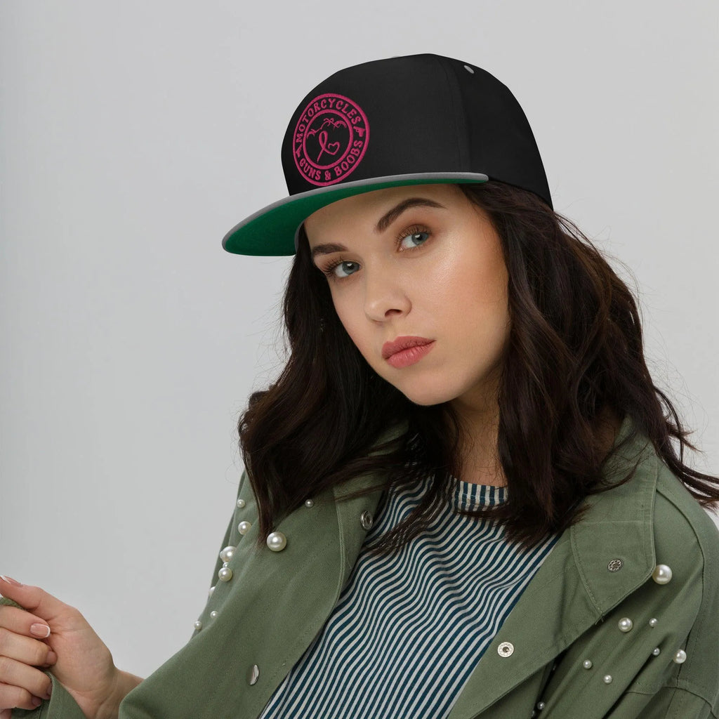 Motorcycles Guns & Boobs Flat Bill Cap -MGW Clothing
