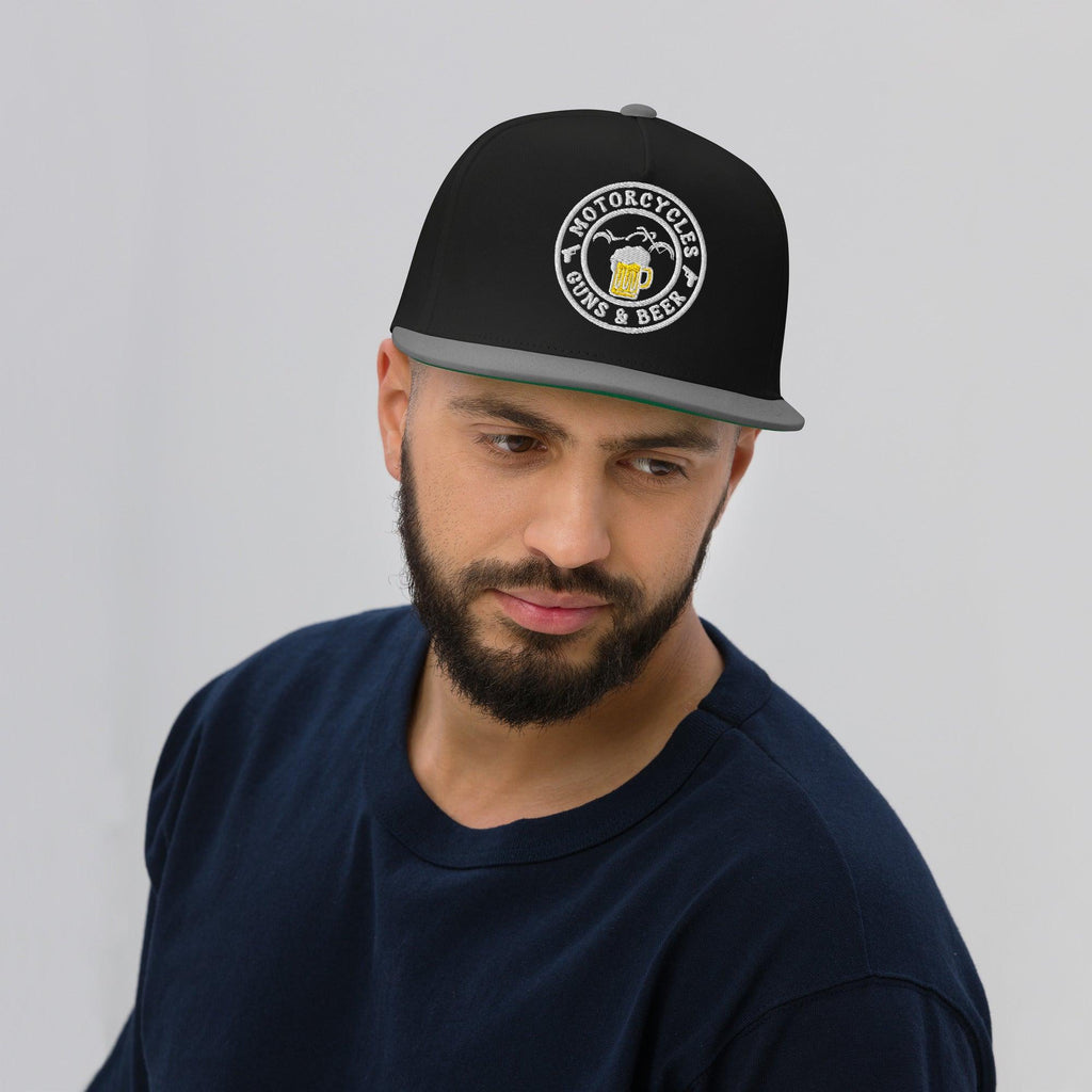 Motorcycles Guns & Beer Flat Bill Cap Round -MGW Clothing
