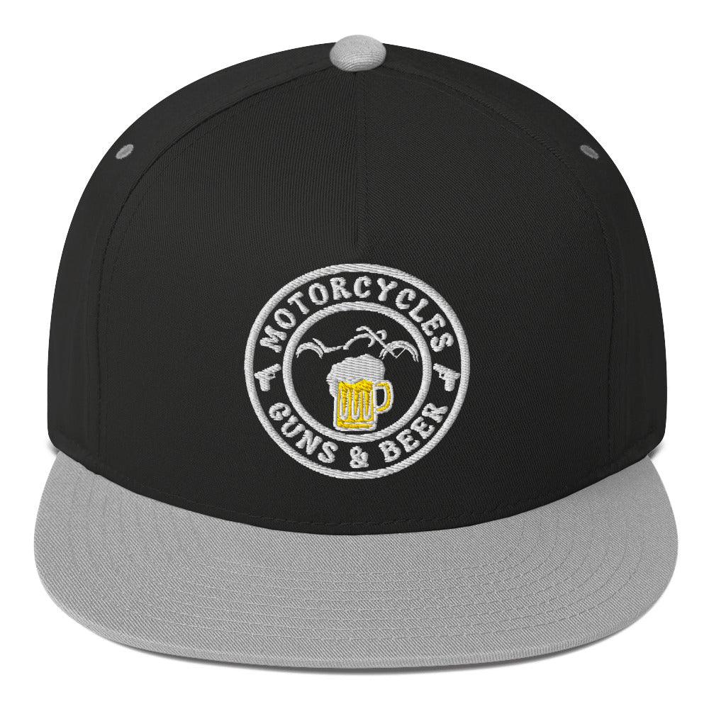 Motorcycles Guns & Beer Flat Bill Cap Round -MGW Clothing