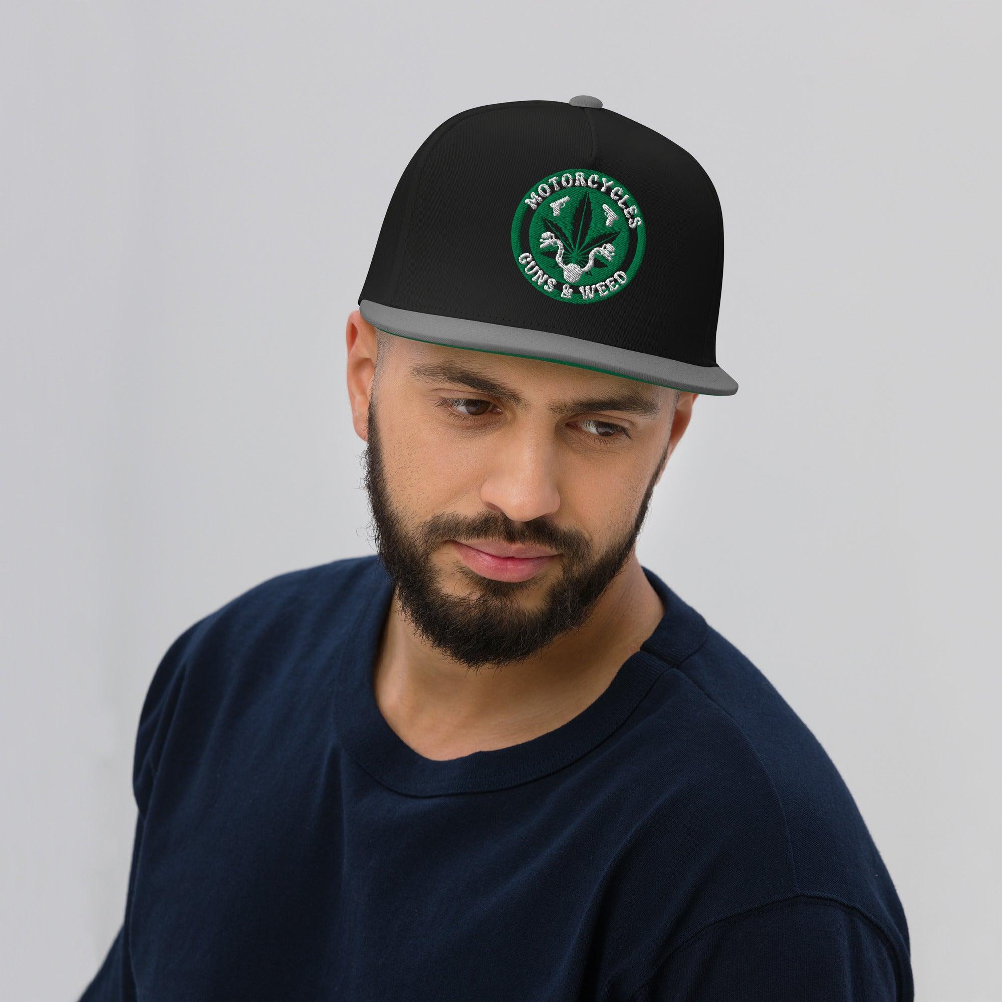 Motorcycles Guns & Weed Flat Bill Cap Round -MGW Clothing