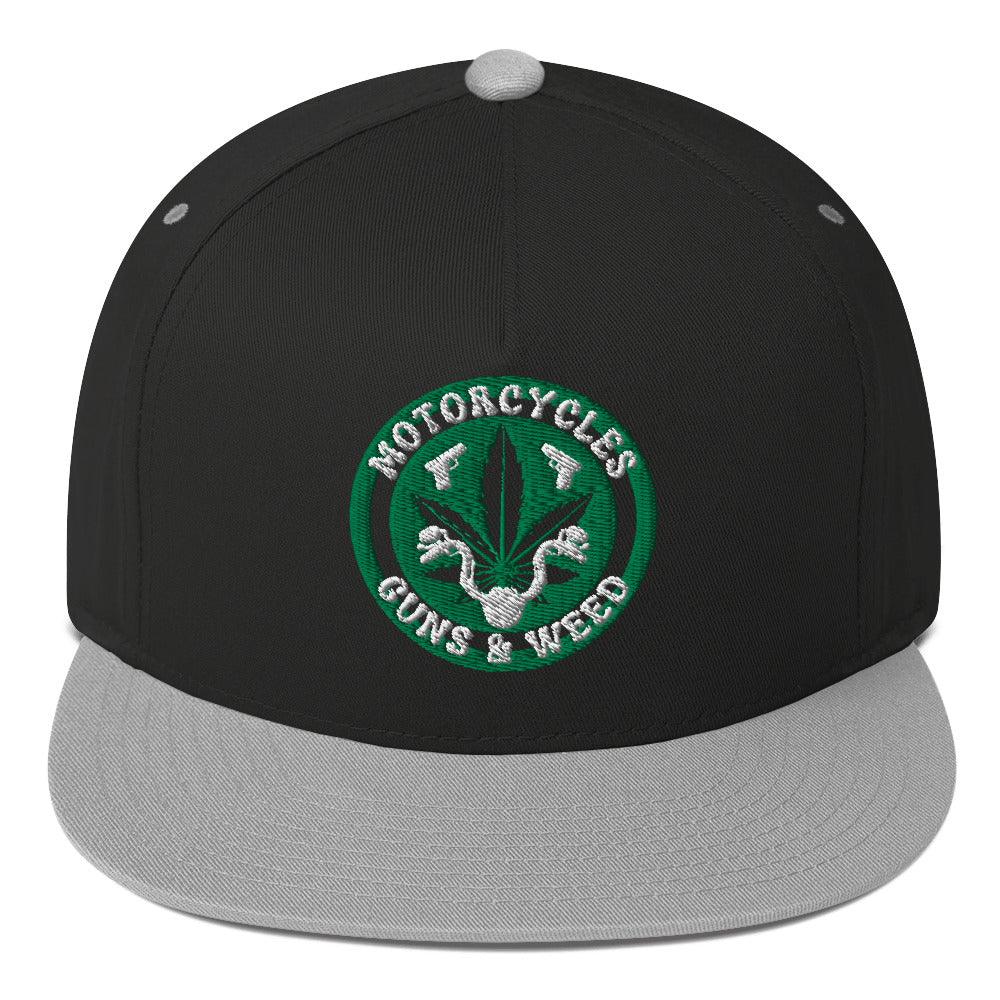 Motorcycles Guns & Weed Flat Bill Cap Round -MGW Clothing