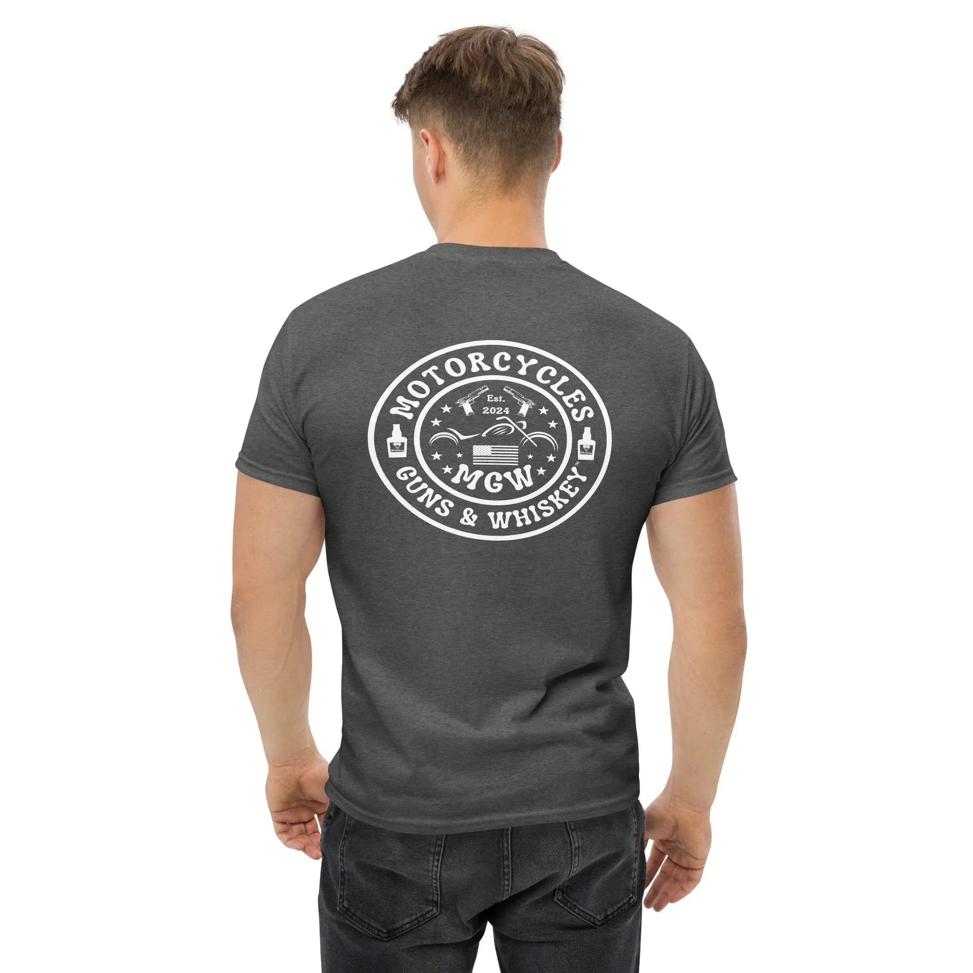 Motorcycles Guns & Whiskey T-shirt (Back) - Unisex -MGW Clothing