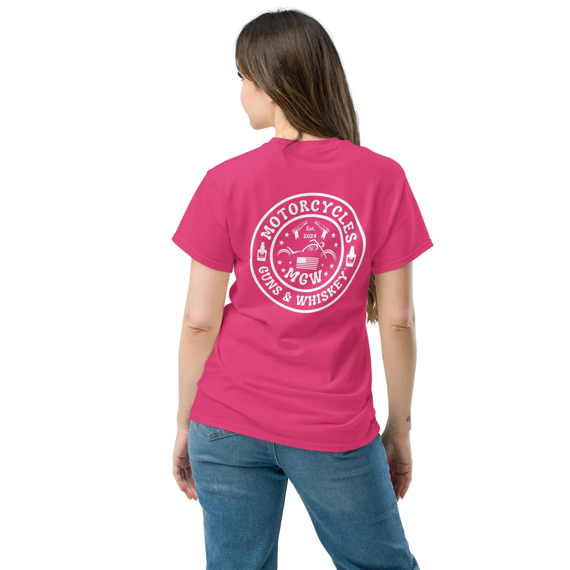 Motorcycles Guns & Whiskey T-shirt (Back) - Unisex -MGW Clothing