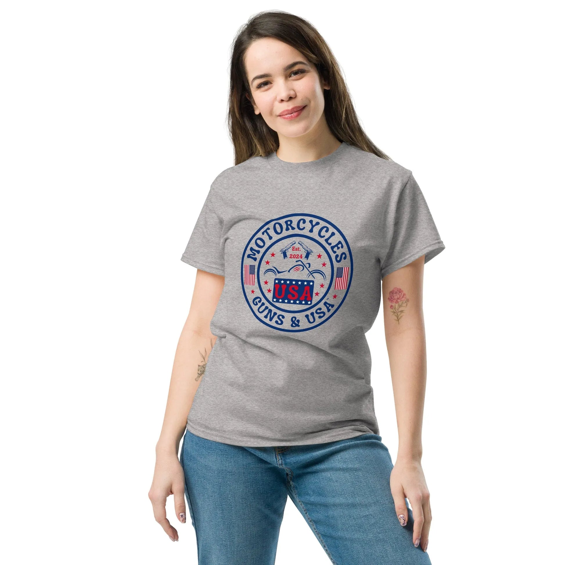 Motorcycles Guns & USA T-shirt - Unisex - ShopMGW Clothing
