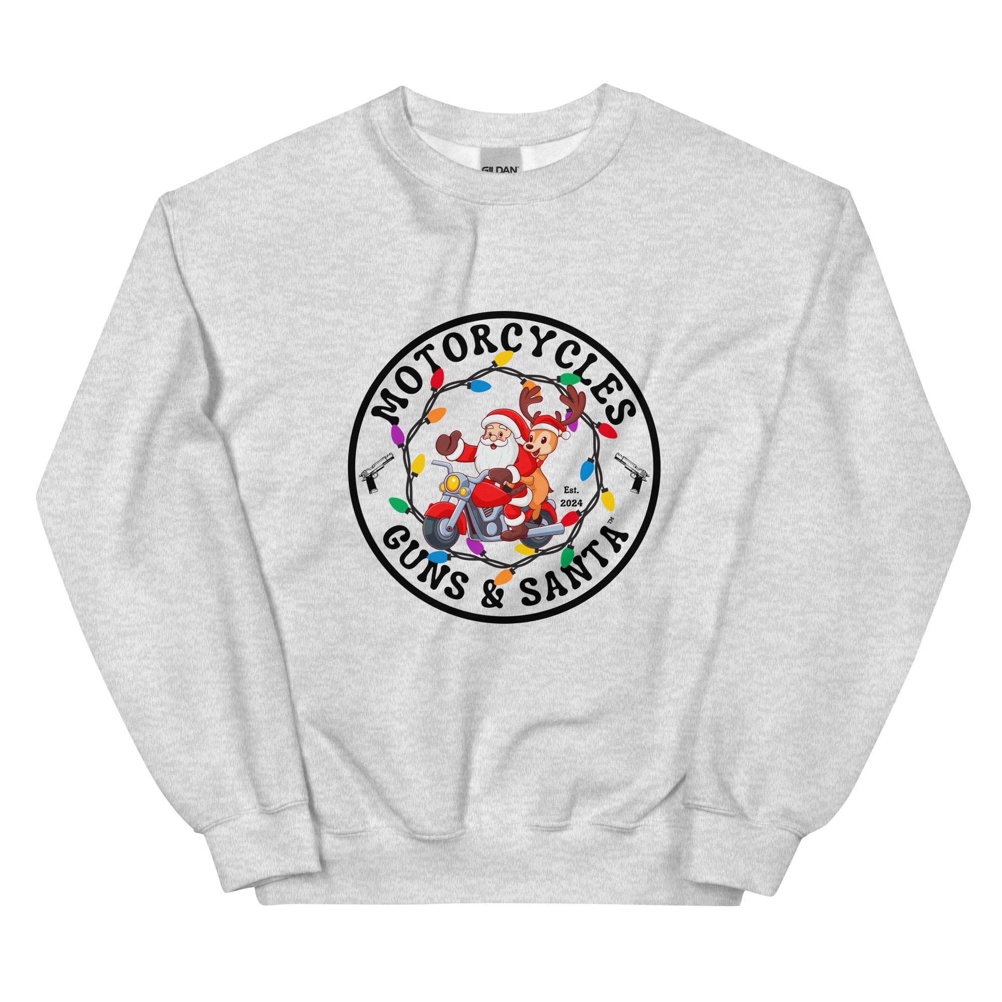 Motorcycles Guns And Santa Sweatshirt-MGW Clothing