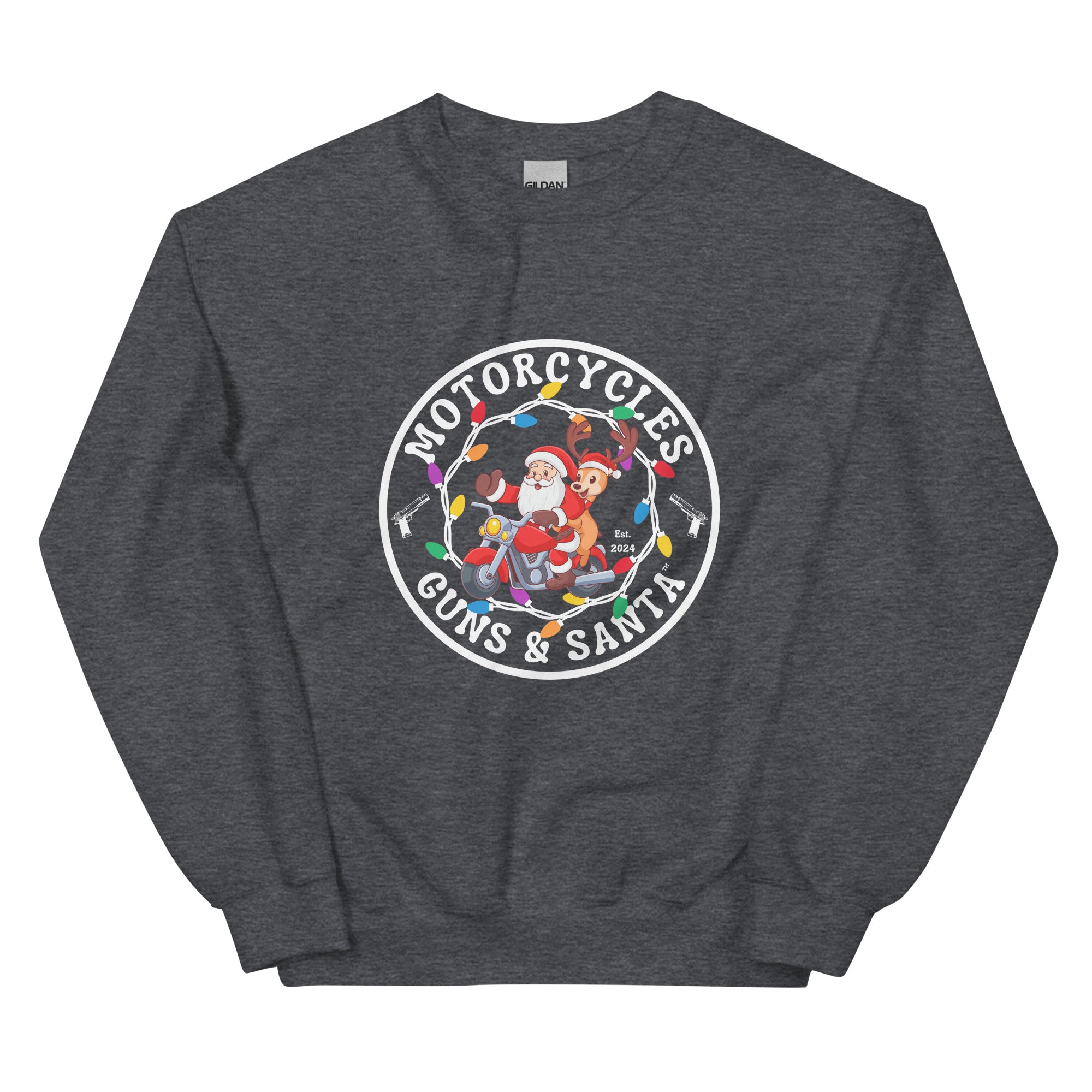 Motorcycles Guns And Santa Sweatshirt-MGW Clothing