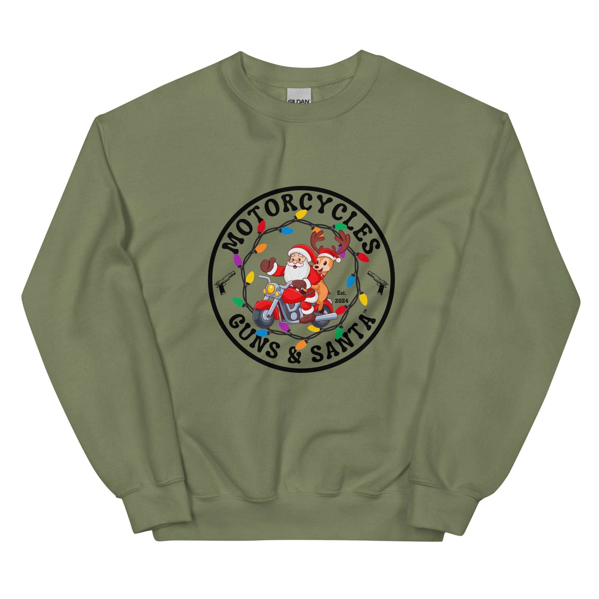 Motorcycles Guns And Santa Sweatshirt-MGW Clothing