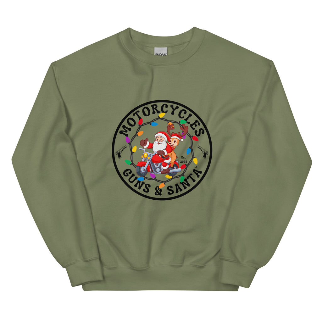 Motorcycles Guns And Santa Sweatshirt-MGW Clothing