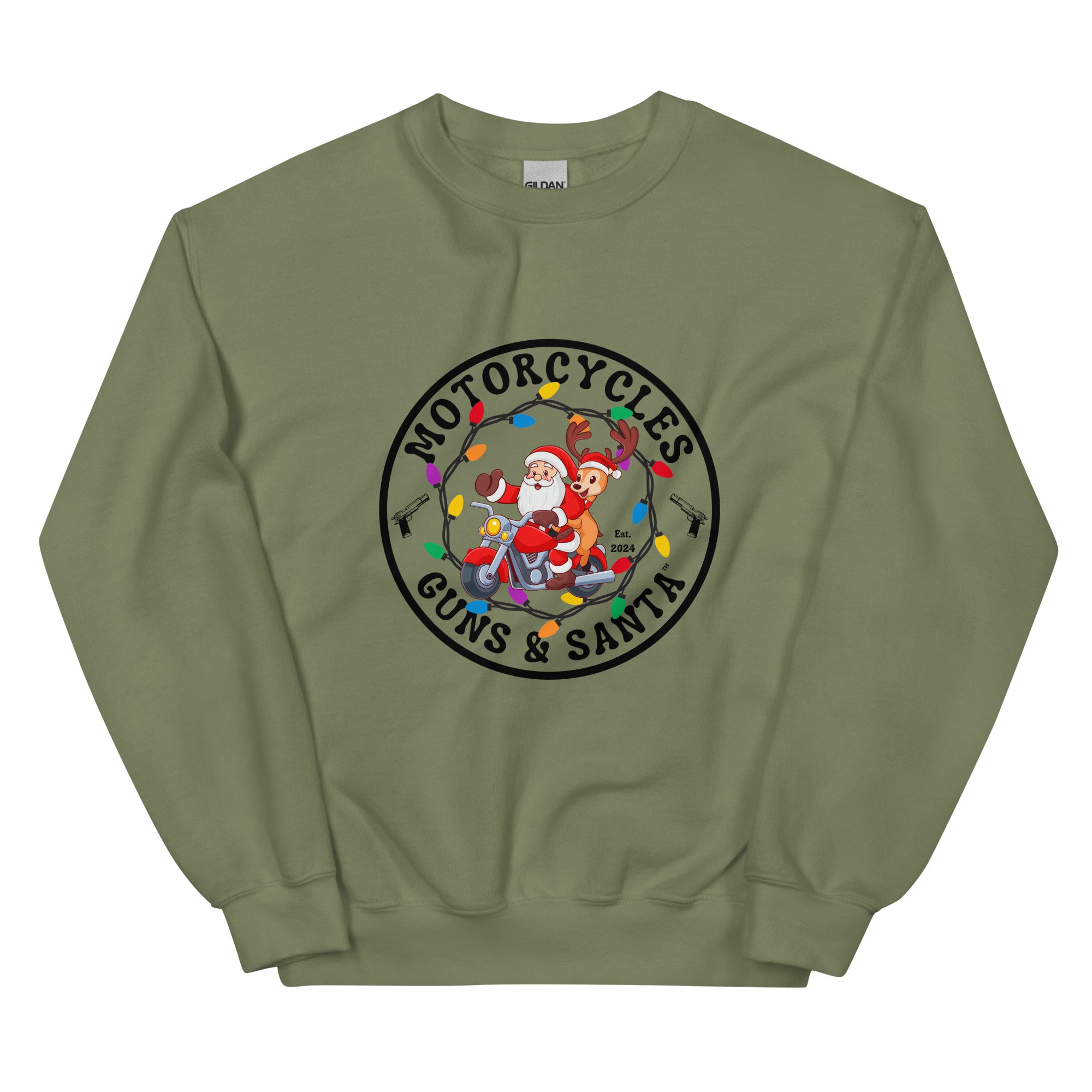 Motorcycles Guns And Santa Sweatshirt-MGW Clothing