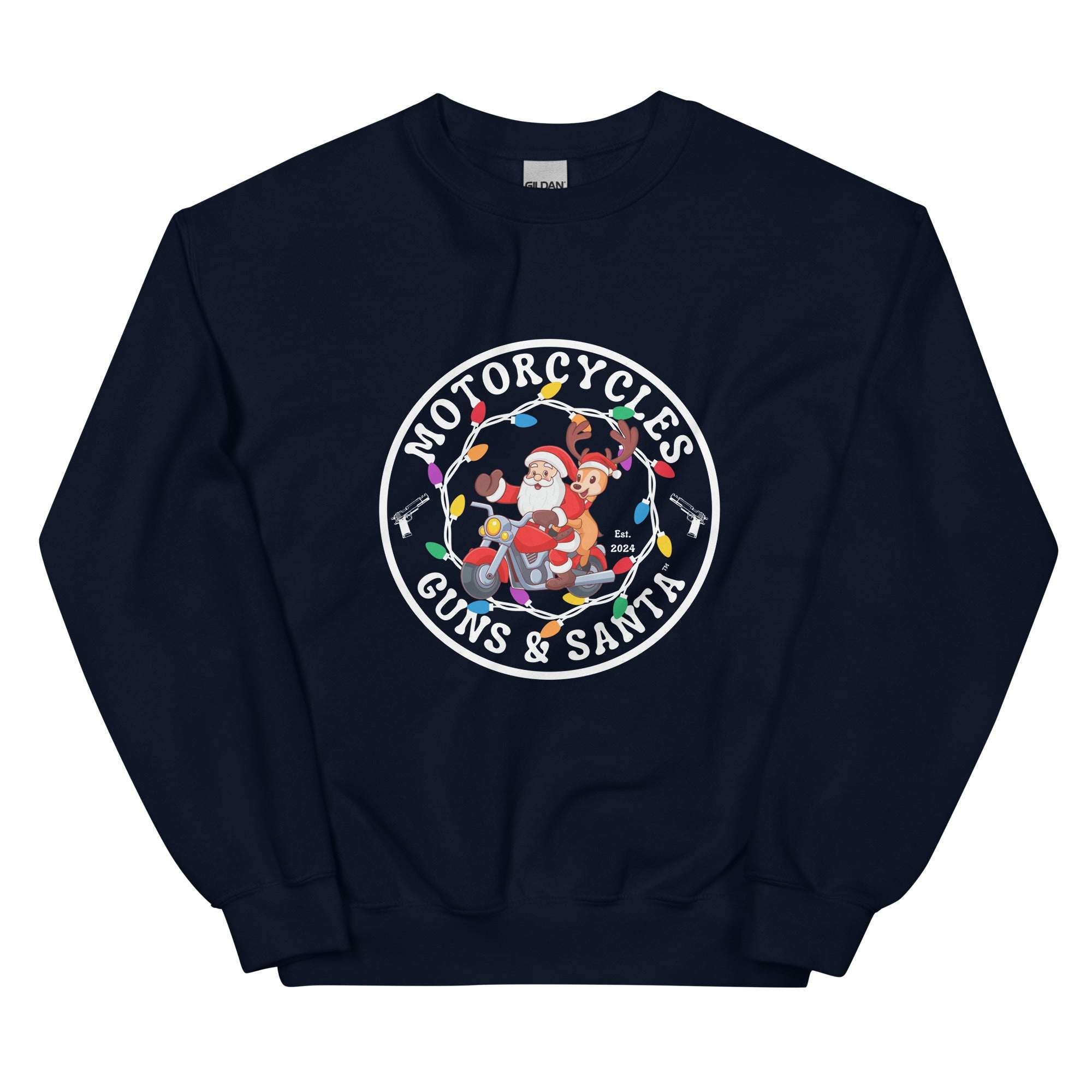 Motorcycles Guns And Santa Sweatshirt-MGW Clothing