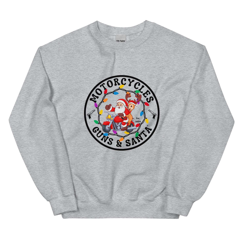 Motorcycles Guns And Santa Sweatshirt-MGW Clothing