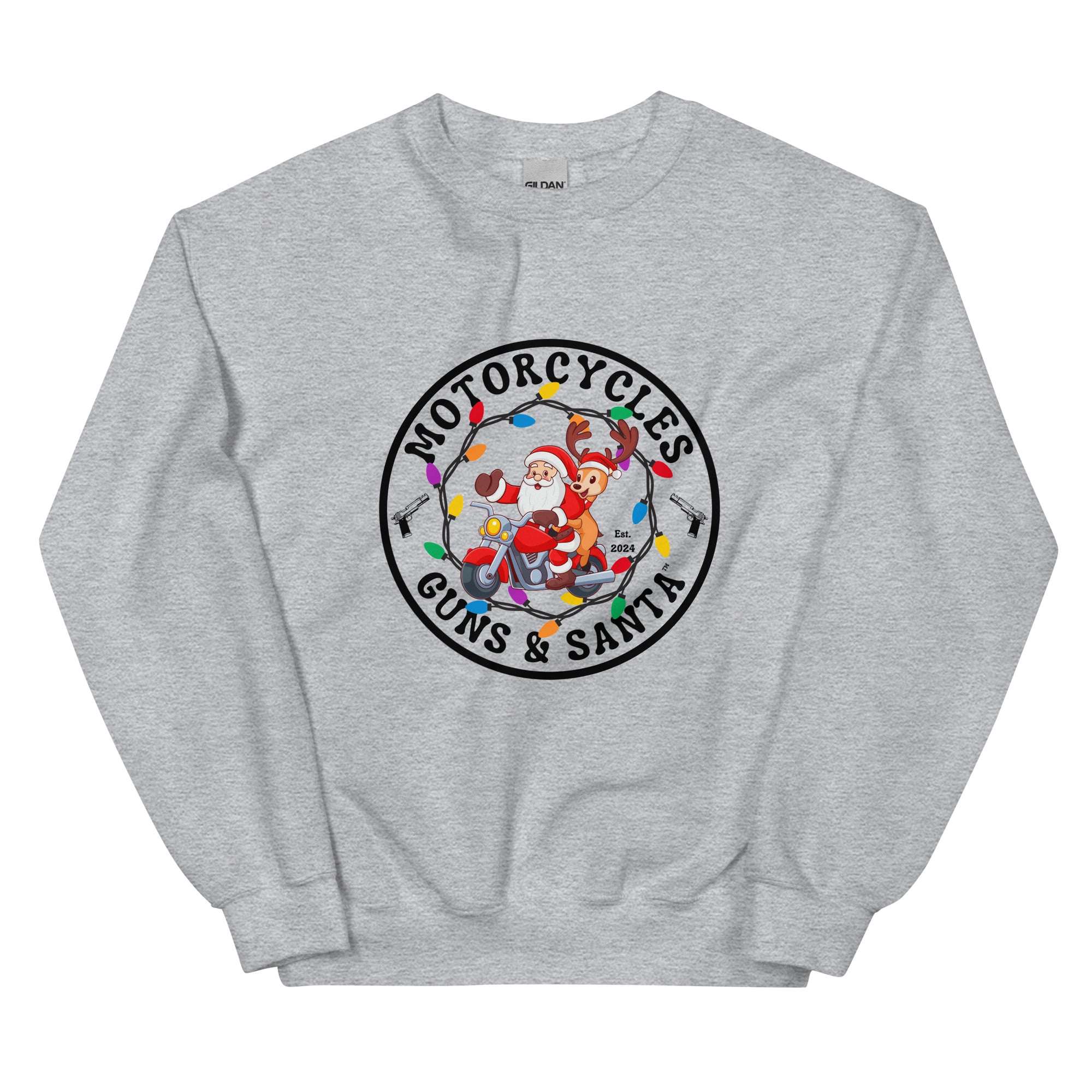 Motorcycles Guns And Santa Sweatshirt-MGW Clothing