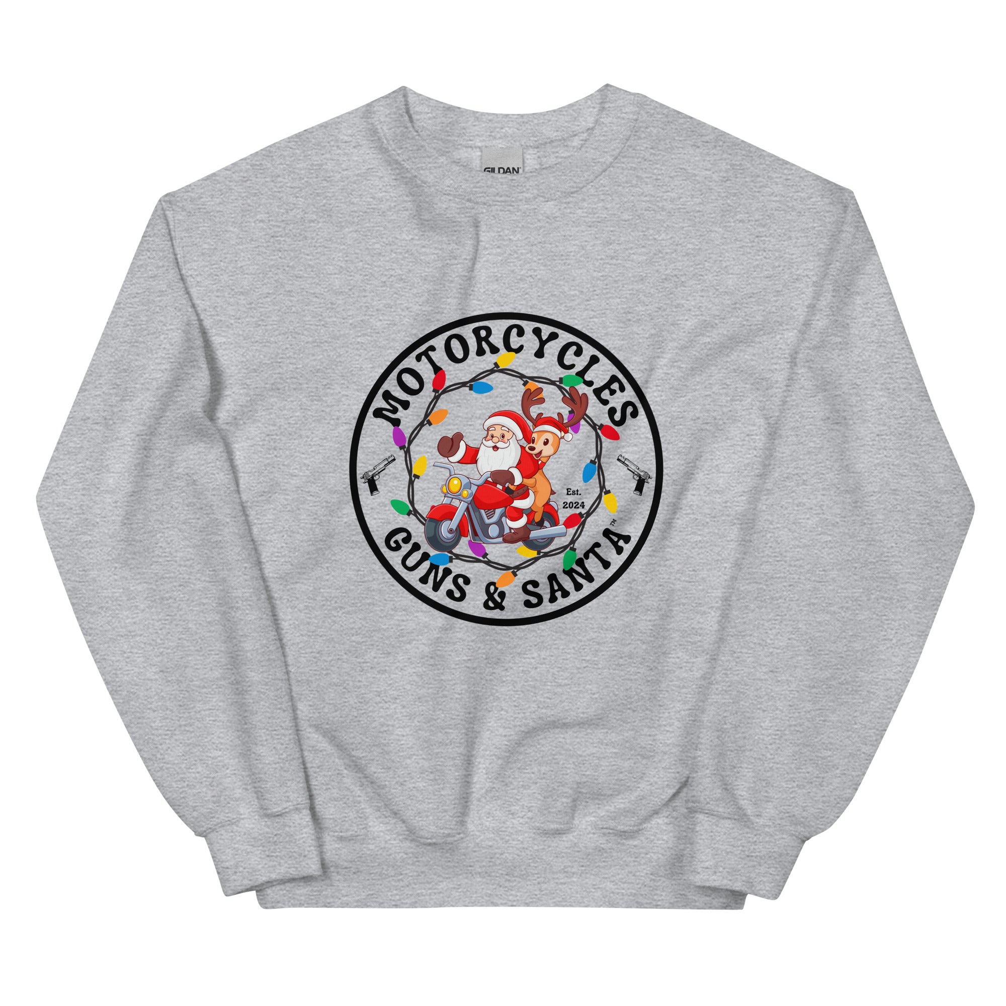 Motorcycles Guns And Santa Sweatshirt-MGW Clothing