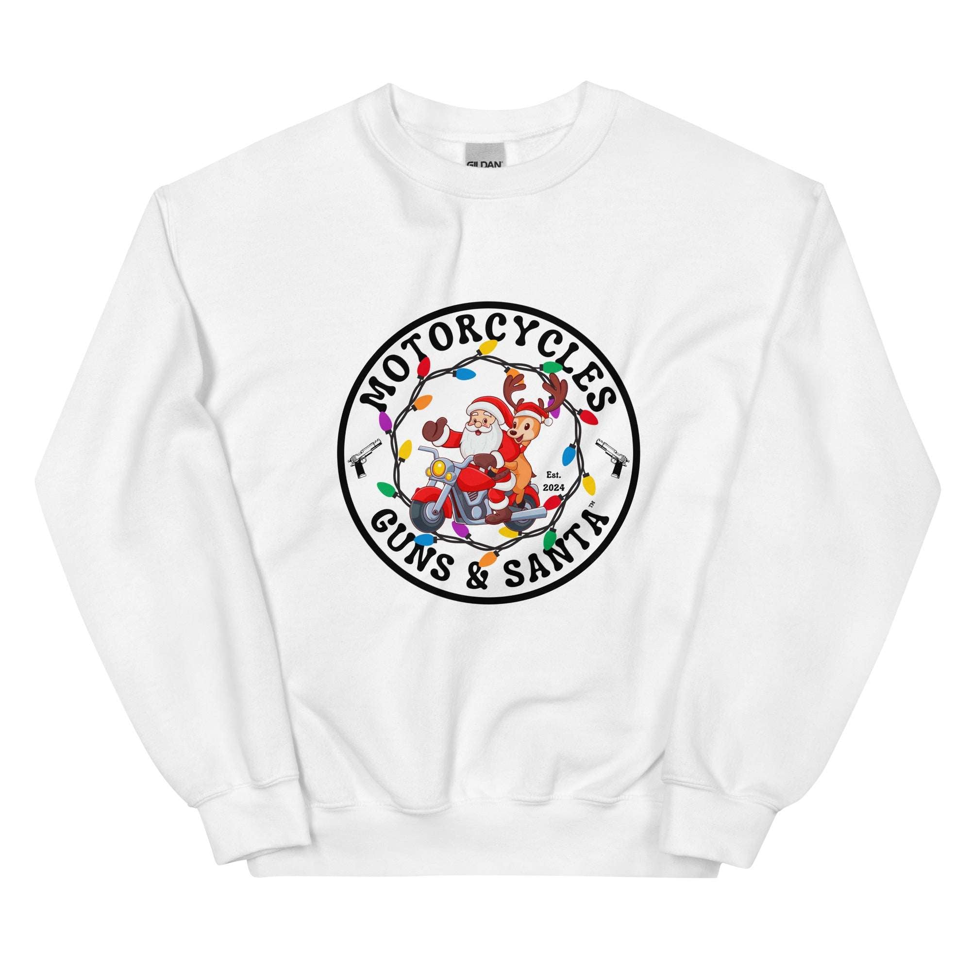 Motorcycles Guns And Santa Sweatshirt-MGW Clothing