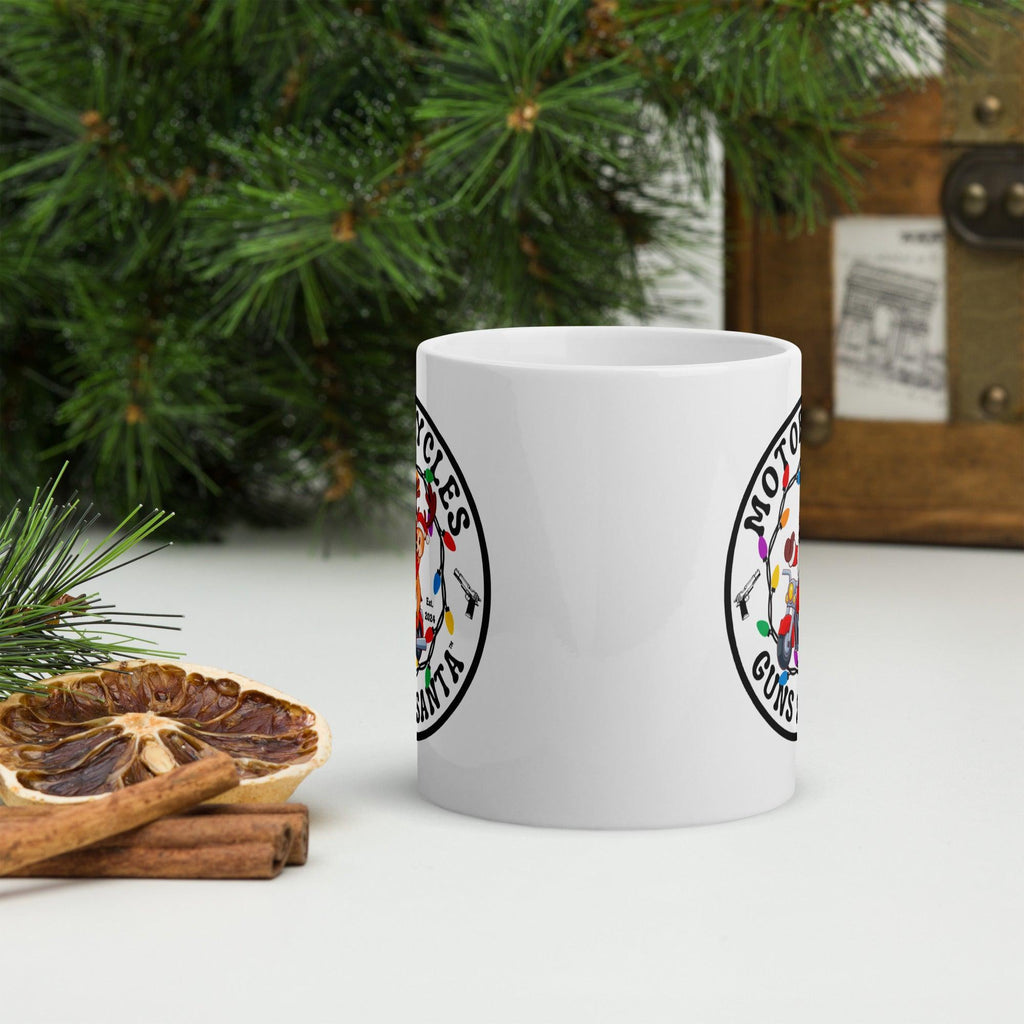 Motorcycles Guns & Santa White coffee mug -MGW Clothing