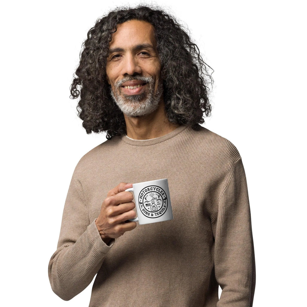 Motorcycles Guns & Tequila White coffee mug -MGW Clothing